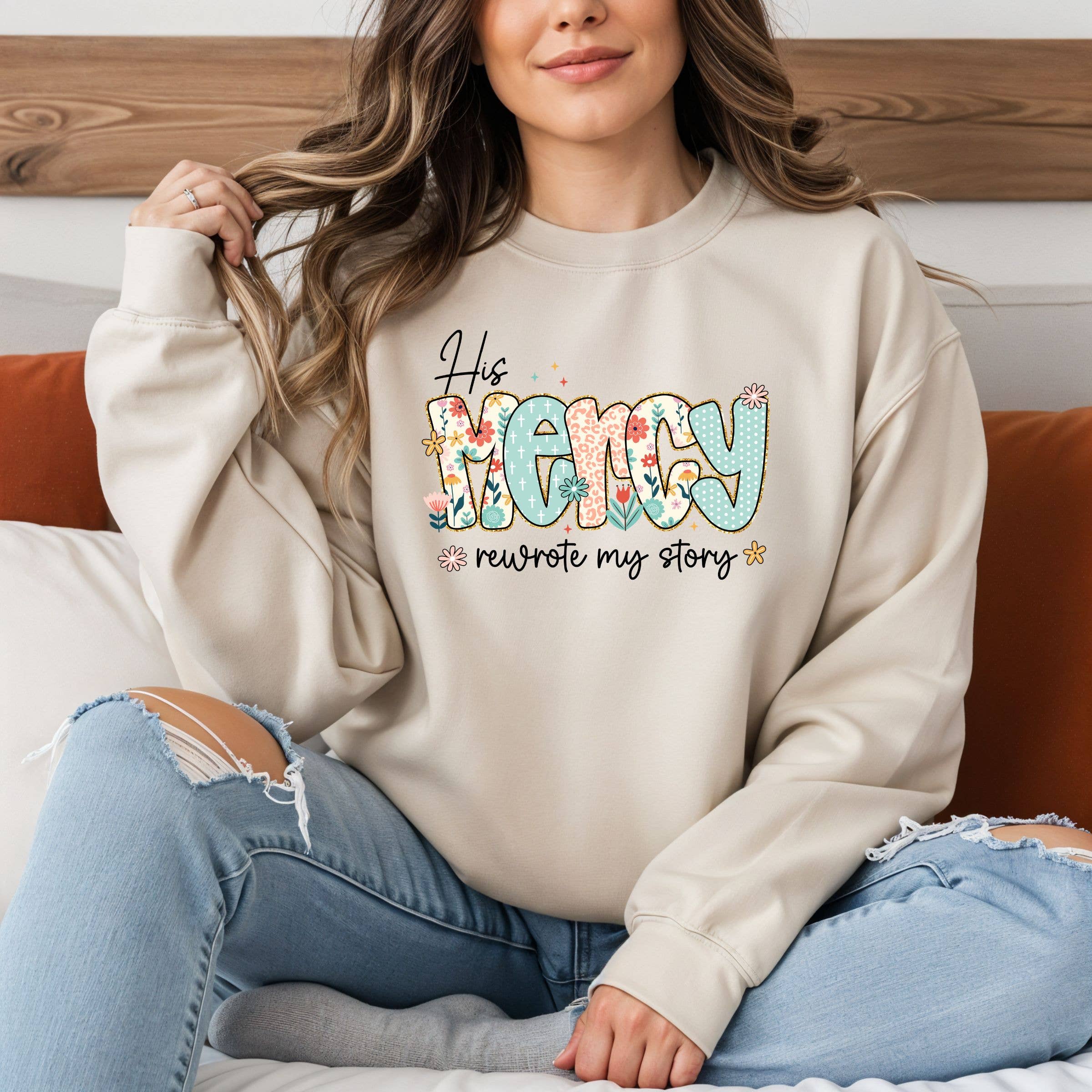 His Mercy Rewrote My Story Floral Spring Graphic Sweatshirt T-Shirts, Hoodie | PodTeesHub.com