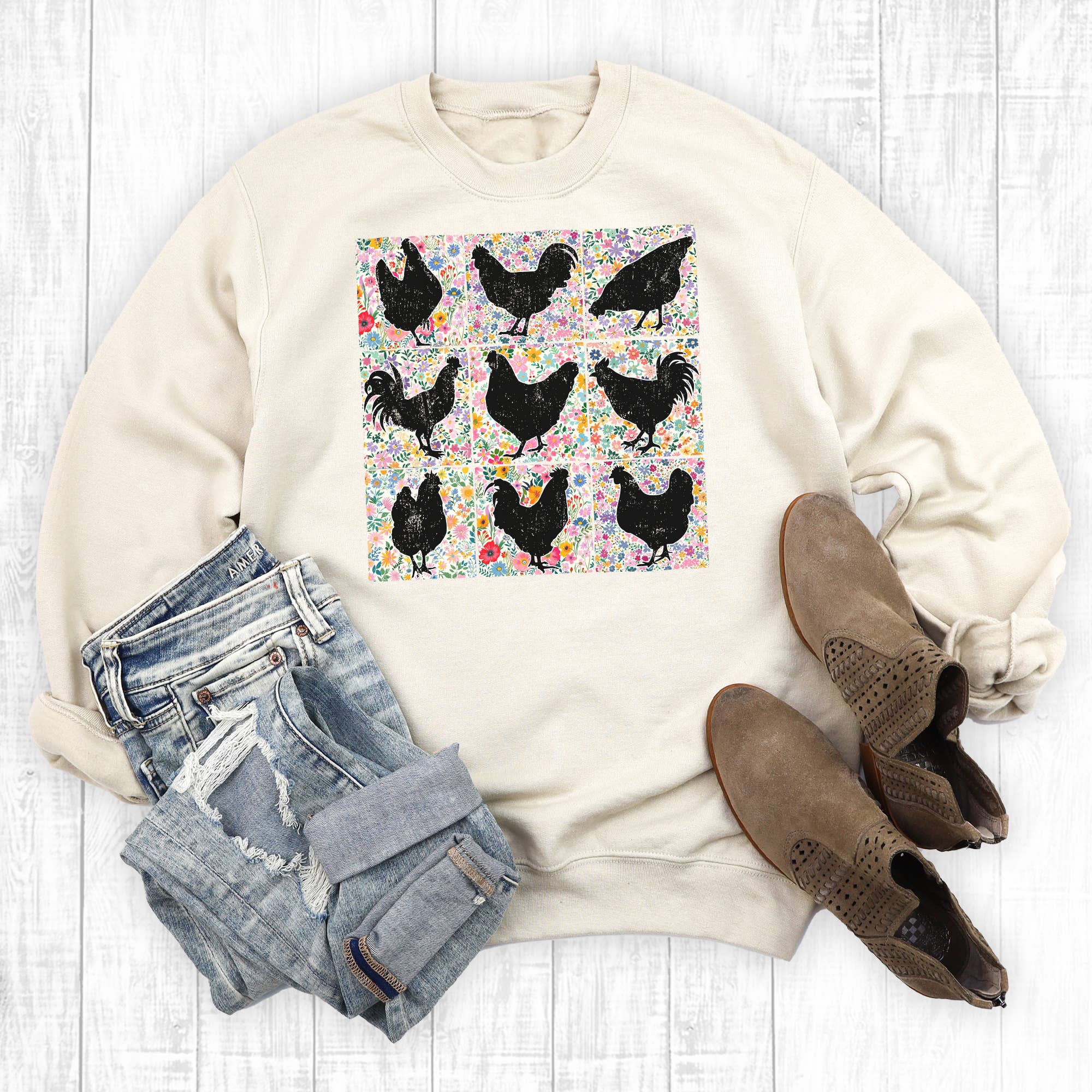 Western Boho Floral Chicken Farm Sweatshirt Sweatshirt T-Shirts, Hoodie | PodTeesHub.com