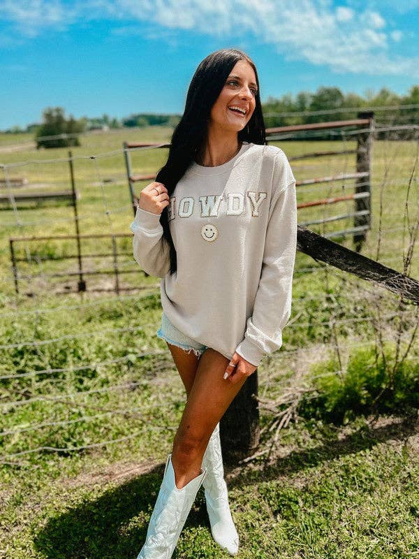 Howdy Happy Chenille Patch Sweatshirt T-Shirts, Hoodie | PodTeesHub.com