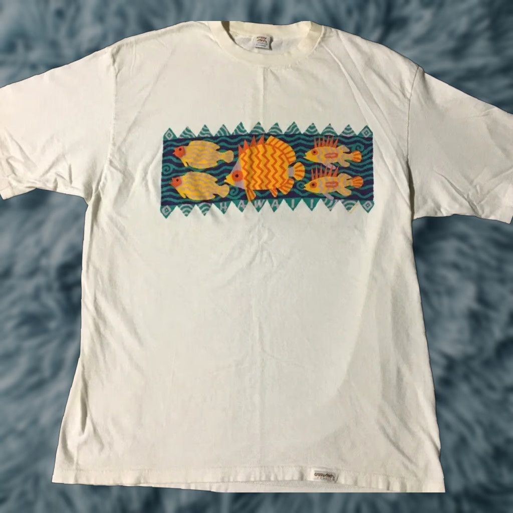 Vintage 90s Hawaii Abstract Fish T Shirt Xl White Usa Surf Beach Ocean Graphic Tee Men Hoodie, Sweatshirt | PodTeesHub.com