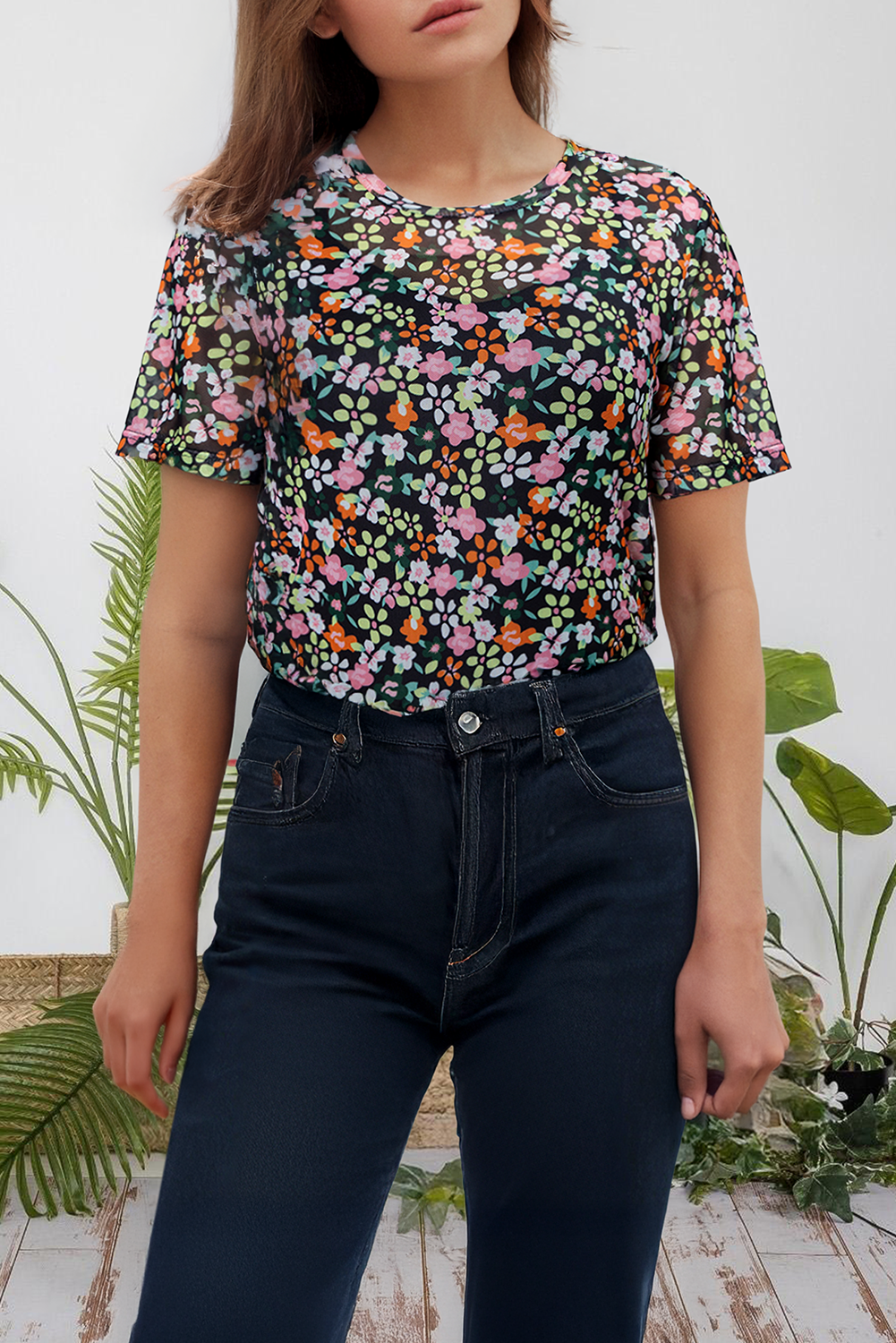 Sheer Floral Mesh Round Neck T Shirt (S-Xl) Hoodie, Sweatshirt | PodTeesHub.com
