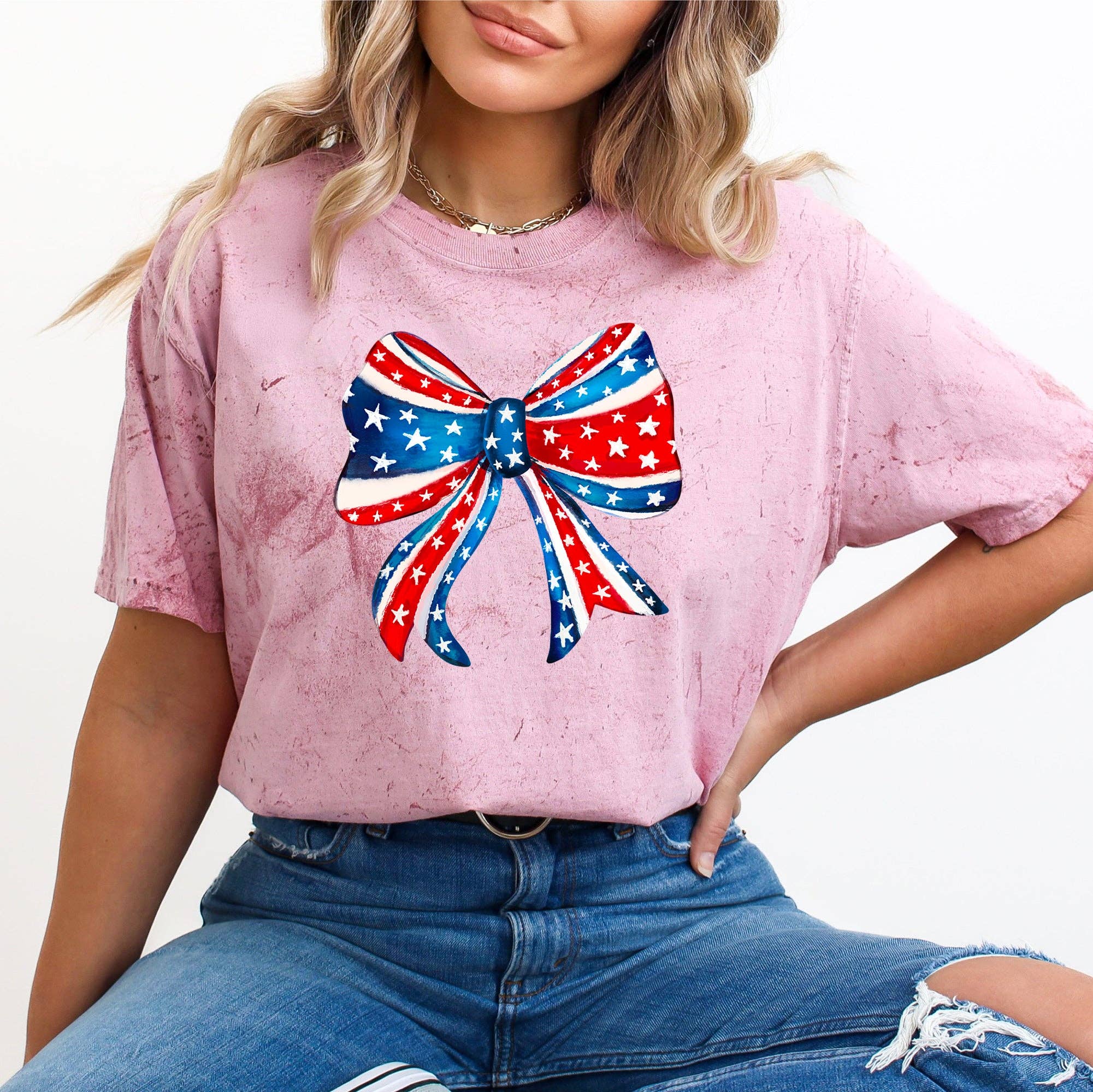 American Bow Red White Blue  4th of July, Color Blast Tshirt Hoodie, Sweatshirt | PodTeesHub.com