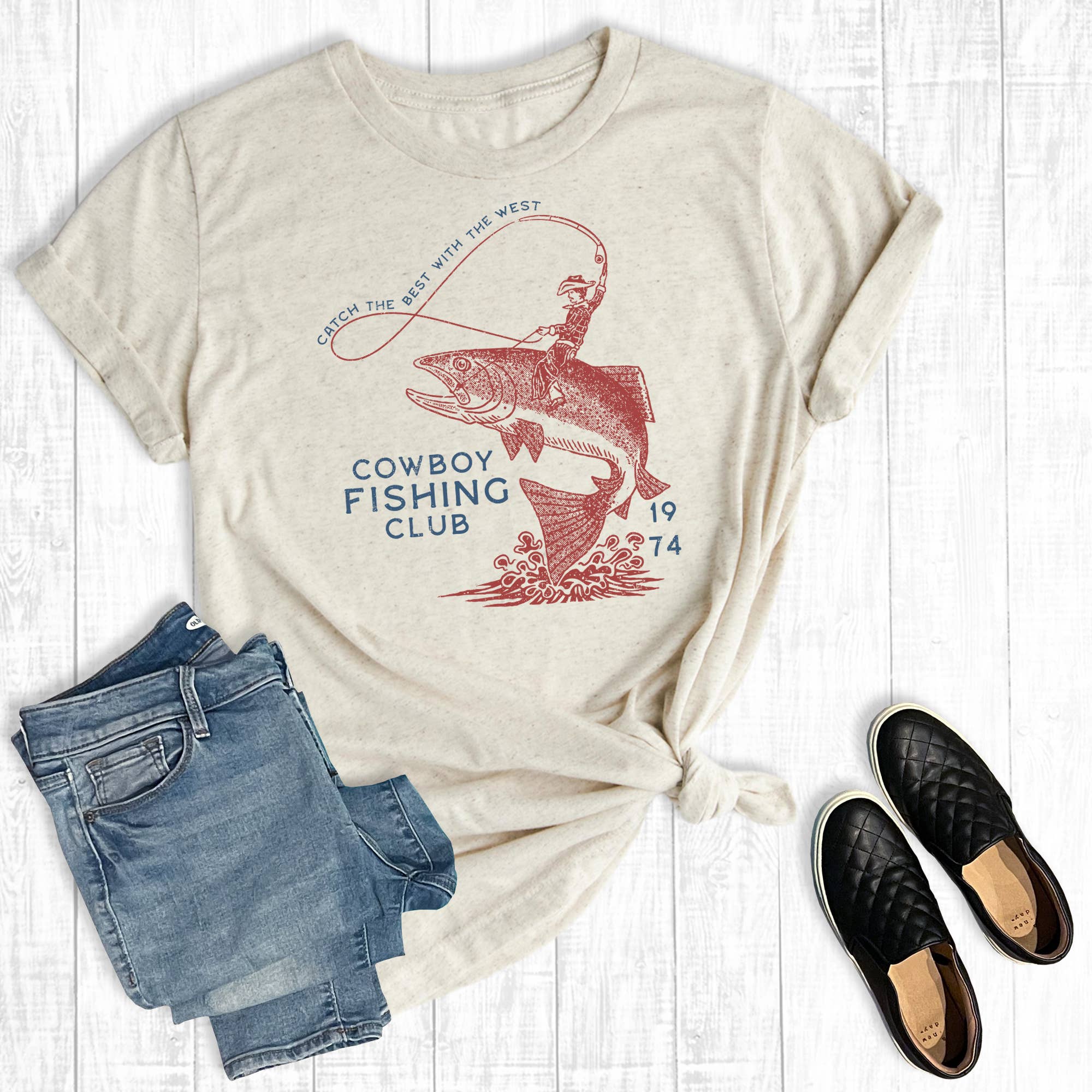 Western Cowboy Fishing Club Graphic Tee Hoodie, Sweatshirt | PodTeesHub.com