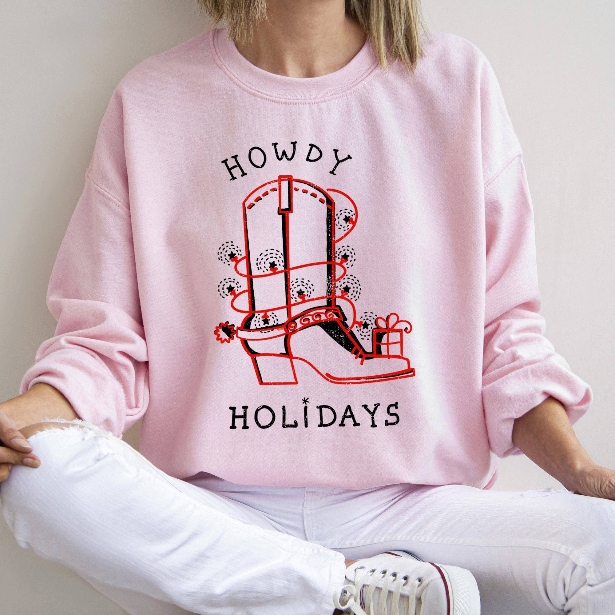 Howdy Holidays, Christmas, Cowboy Boot Sweatshirt T-Shirts, Hoodie | PodTeesHub.com