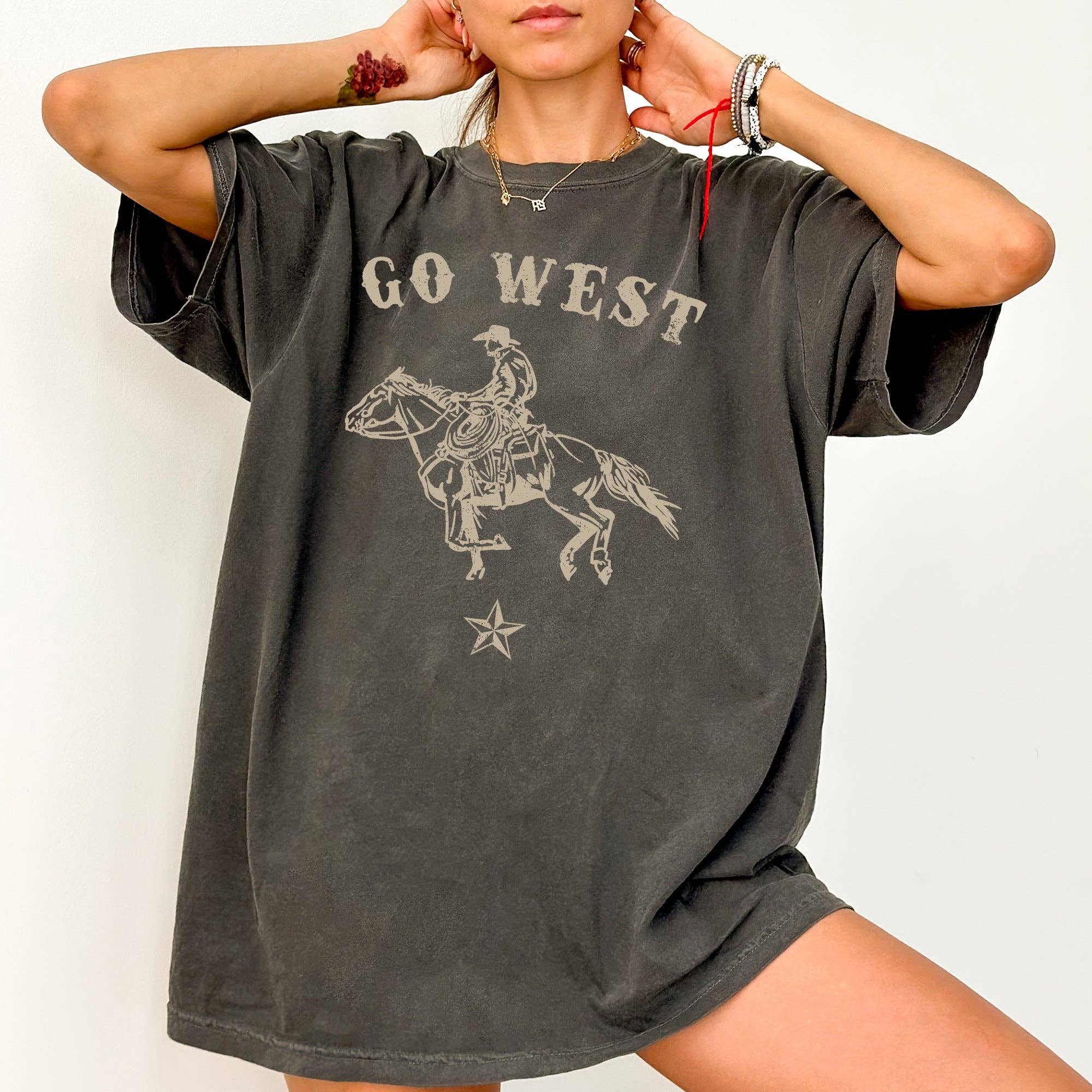 Go West, Cowboy, Horse, Western, Retro, Vintage,  Tshirt Hoodie, Sweatshirt | PodTeesHub.com