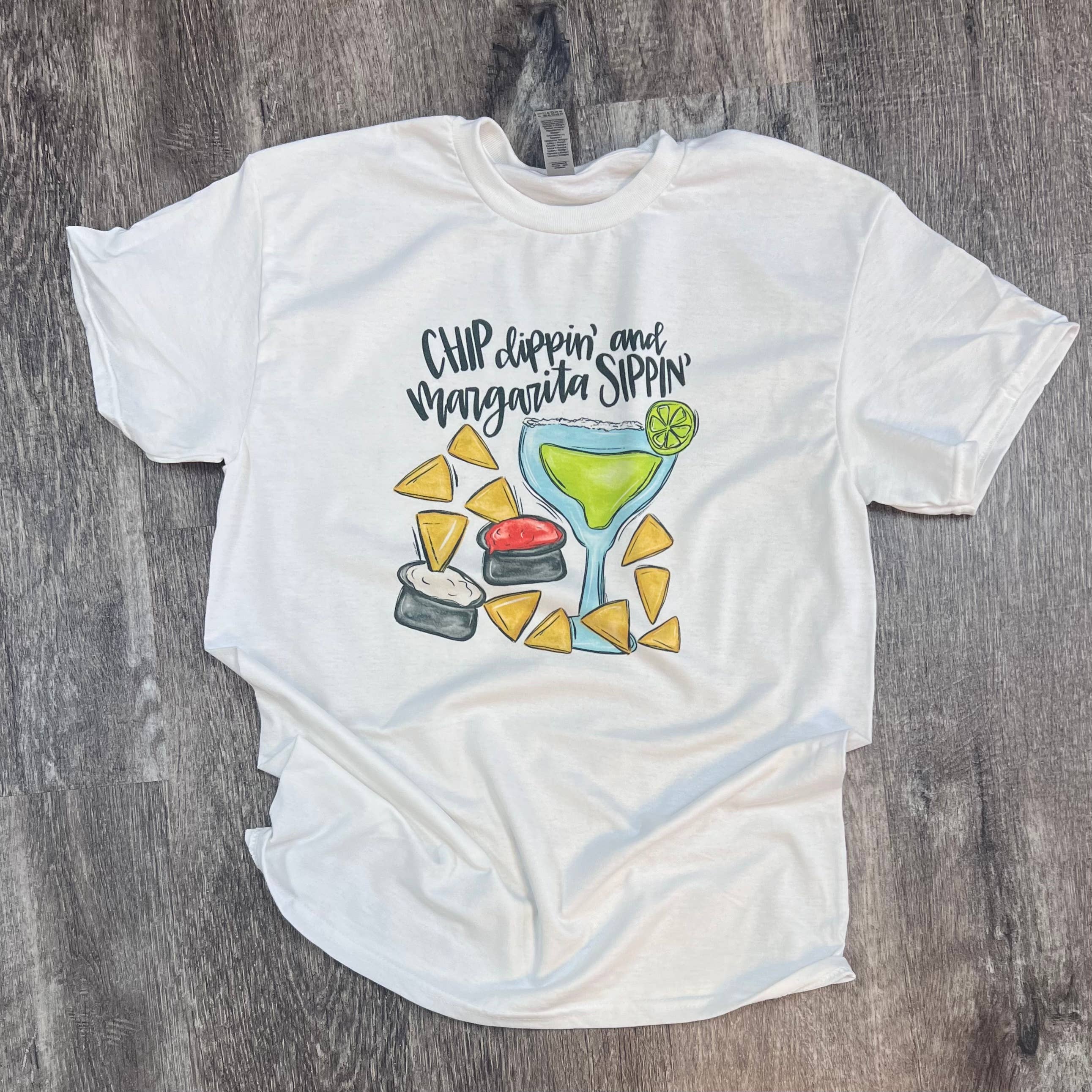 Chip Dippin’ and Margarita Sippin’ On White Tee Hoodie, Sweatshirt | PodTeesHub.com