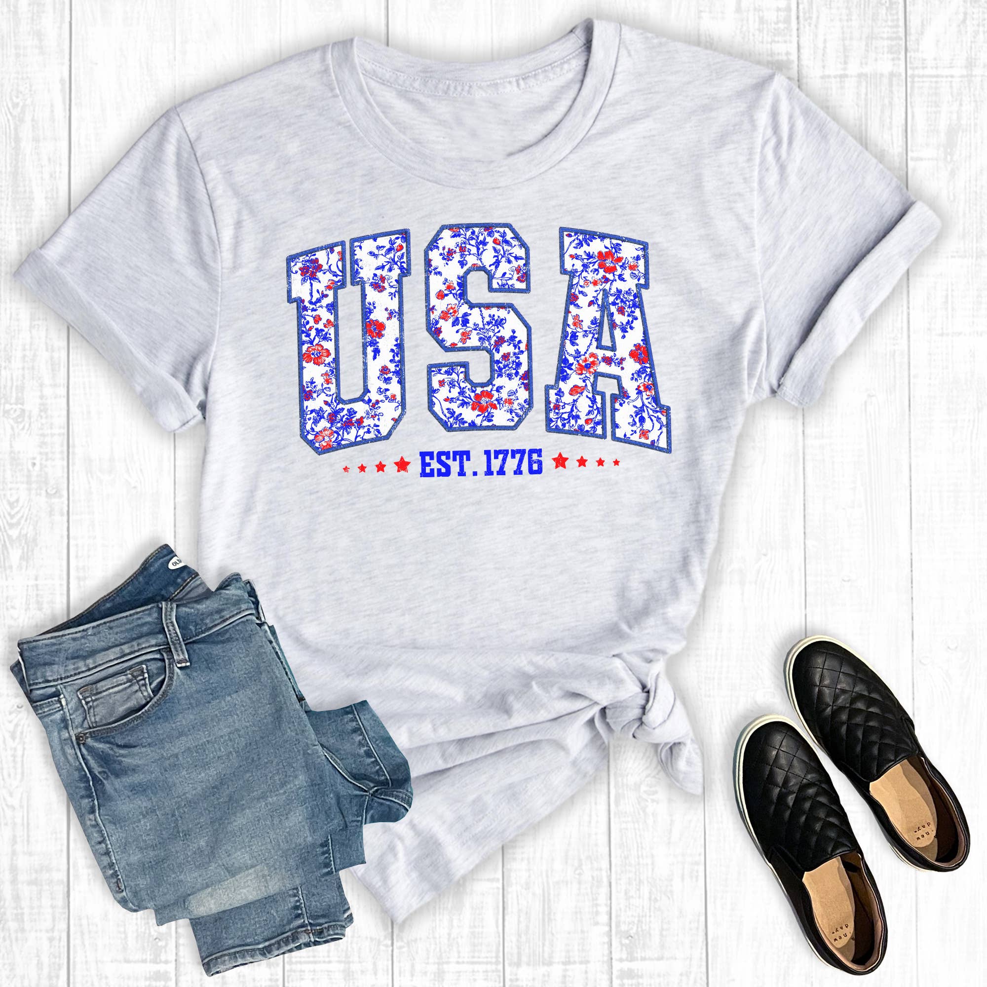 Retro Floral University USA Graphic Tee Hoodie, Sweatshirt | PodTeesHub.com