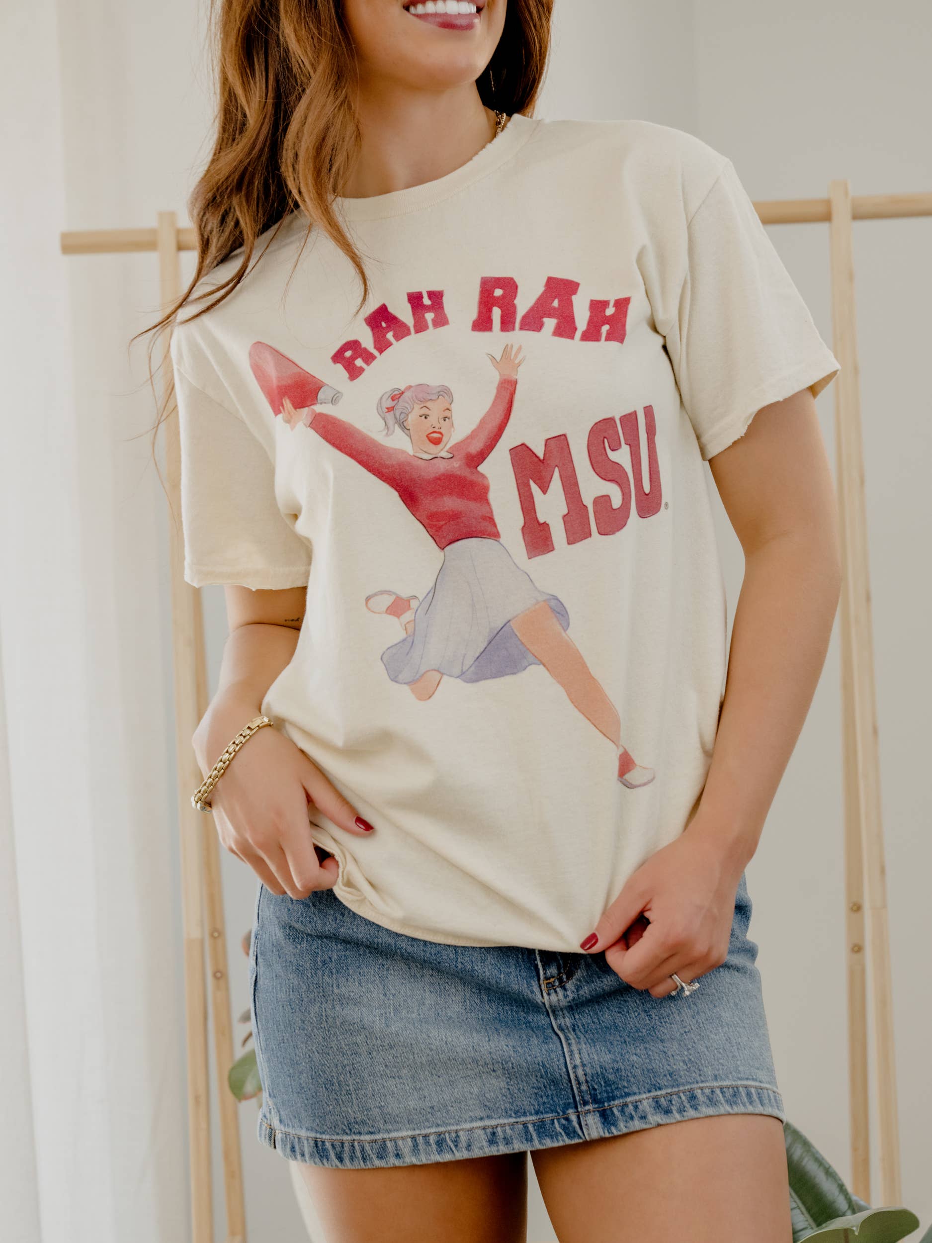 Mississippi State Bulldogs Rah Rah Off White Thrifted Tee Hoodie, Sweatshirt | PodTeesHub.com