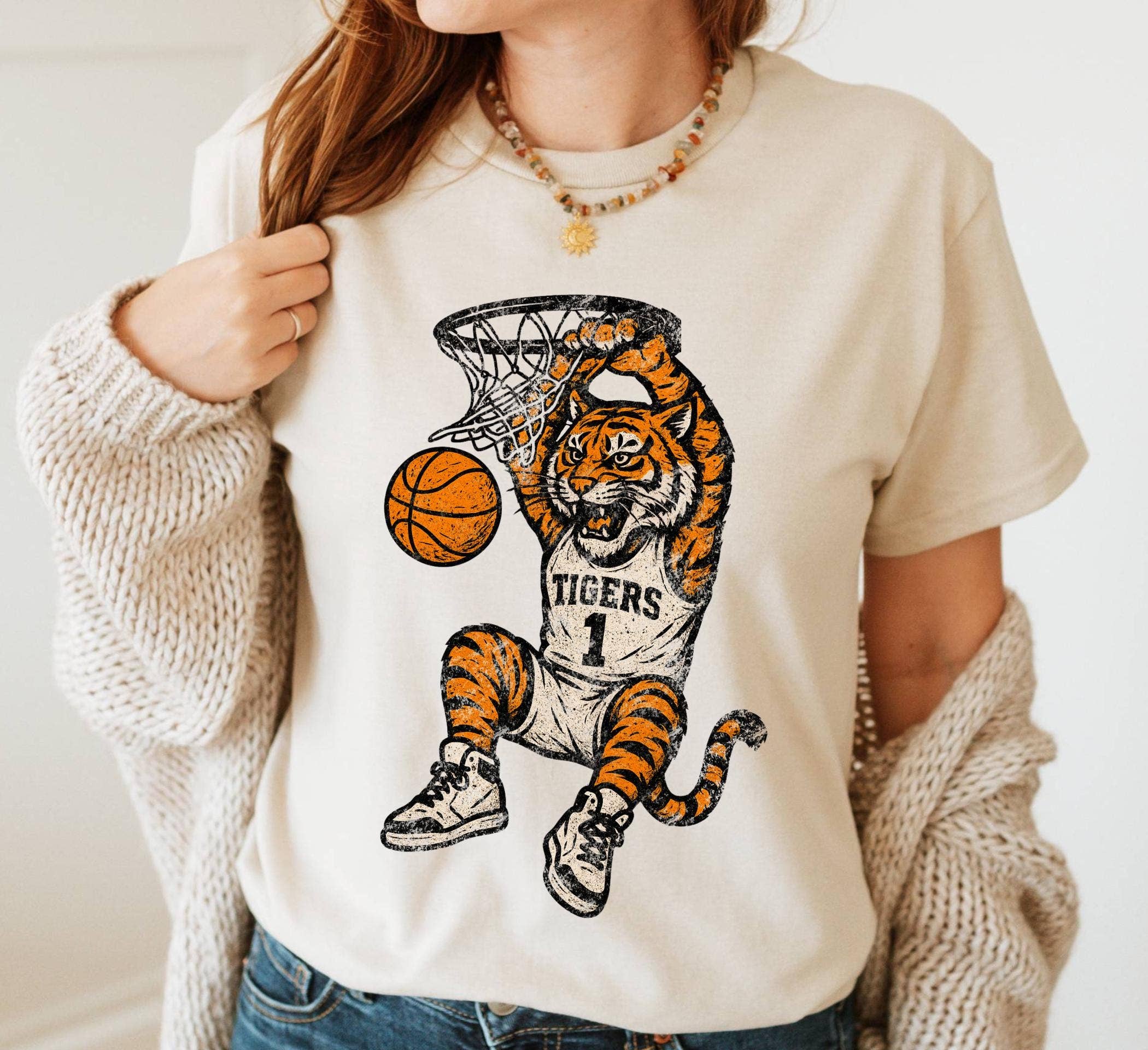 Tigers Basketball Retro Chalk Team Mascot School Spirit Tee Hoodie, Sweatshirt | PodTeesHub.com