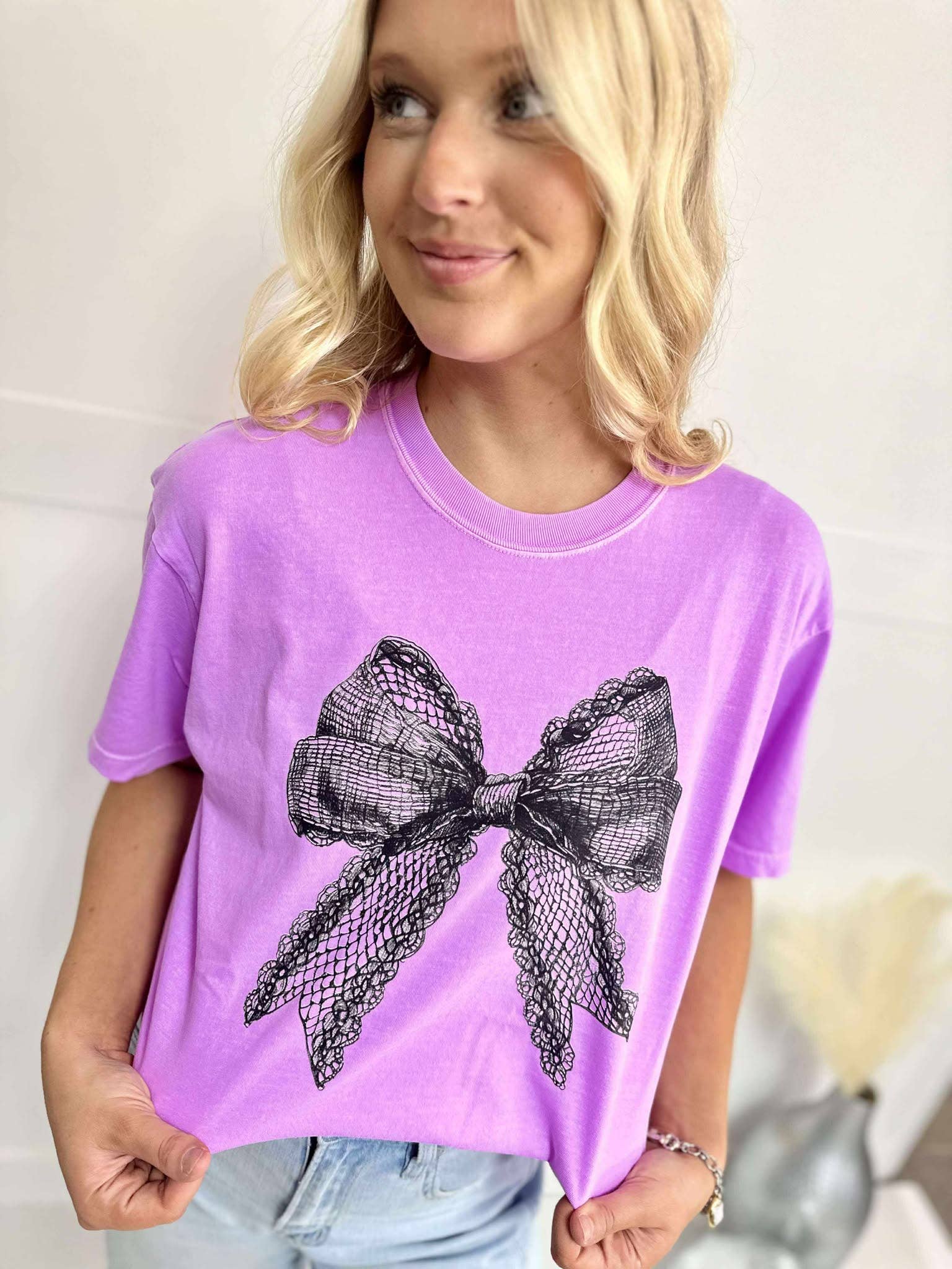 Black Lace Large Bow Dtf Tee Hoodie, Sweatshirt | PodTeesHub.com