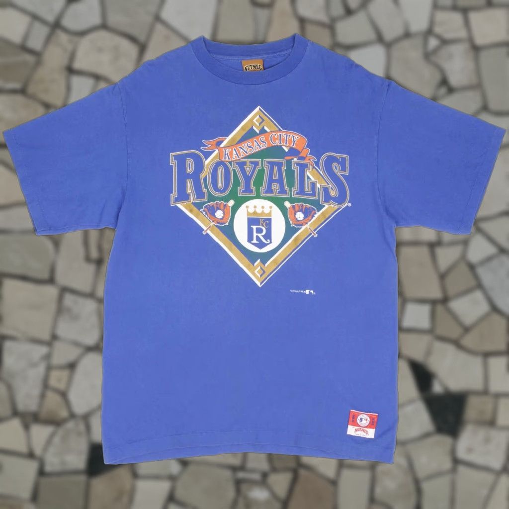 Mlb Vintage Kansas City Royals Mlb Tee Shirt Large Made In Usa Nutmeg Mills Unisex 100 Cotton Short Hoodie, Sweatshirt