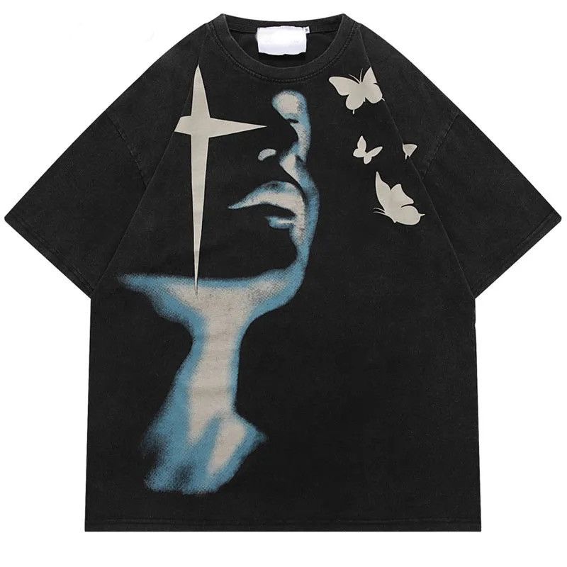 Other Hiphop Butterfly Shadow Graphic Washed Tee Hoodie, Sweatshirt | PodTeesHub.com