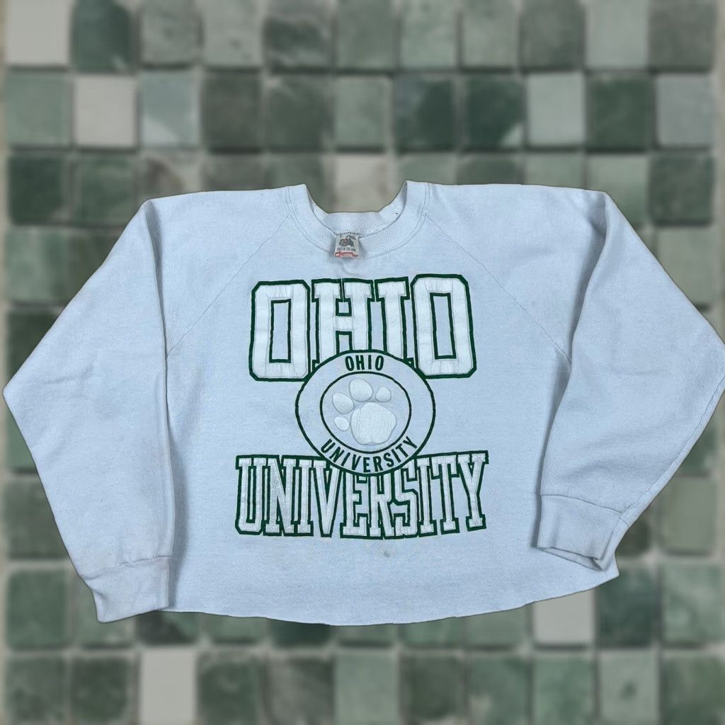 Vintage Ohio University Cropped White Distressed 90 S Large T-Shirts, Hoodie, Sweatshirt