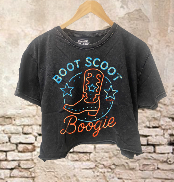 Boot Scoot Boogie Relaxed Cropped Acid Wash T-Shirt Hoodie, Sweatshirt | PodTeesHub.com