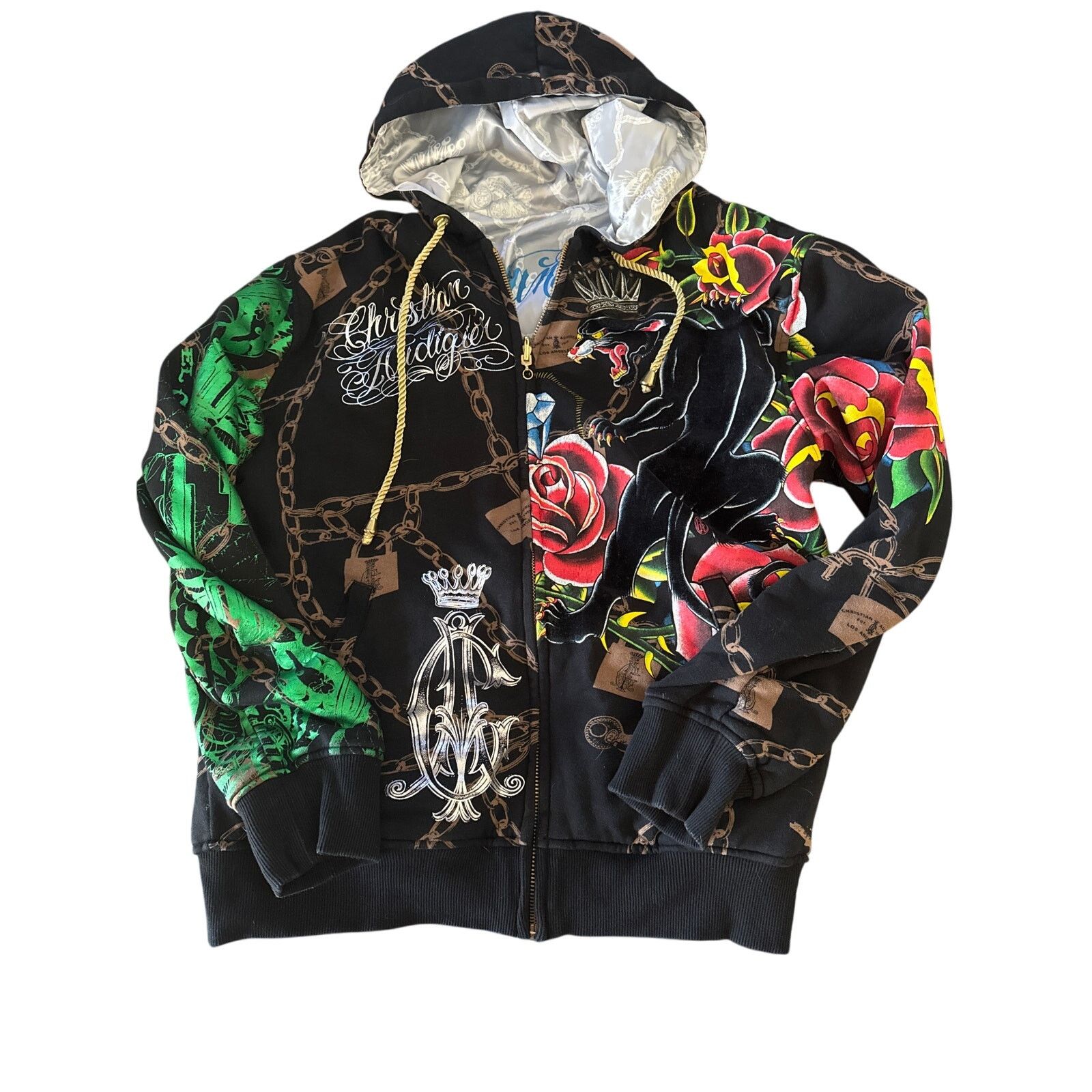 Audigier Christian Audigier Reversible Tattoo Graphics Hoodie L T-Shirts, Sweatshirt | PodTeesHub.com