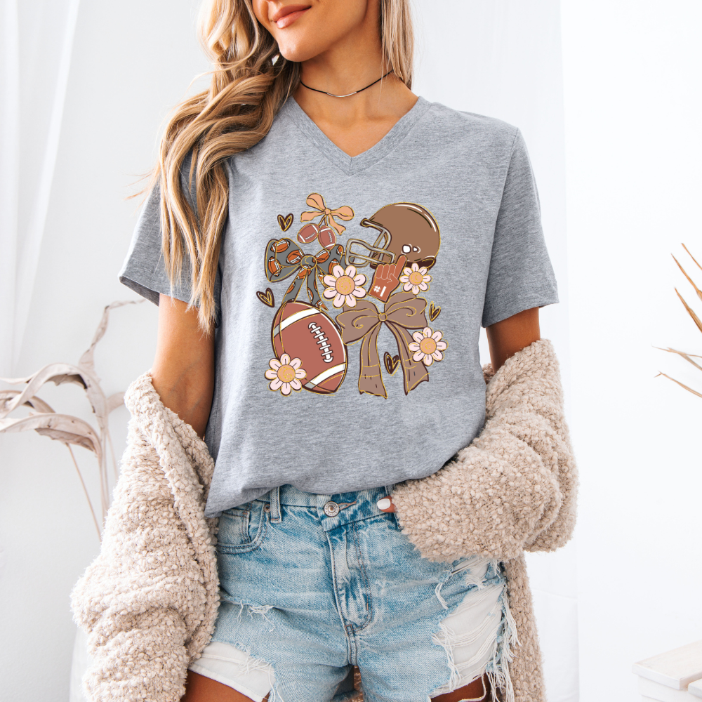 Football Coquette | Women's V-Neck T-Shirt Hoodie, Sweatshirt | PodTeesHub.com