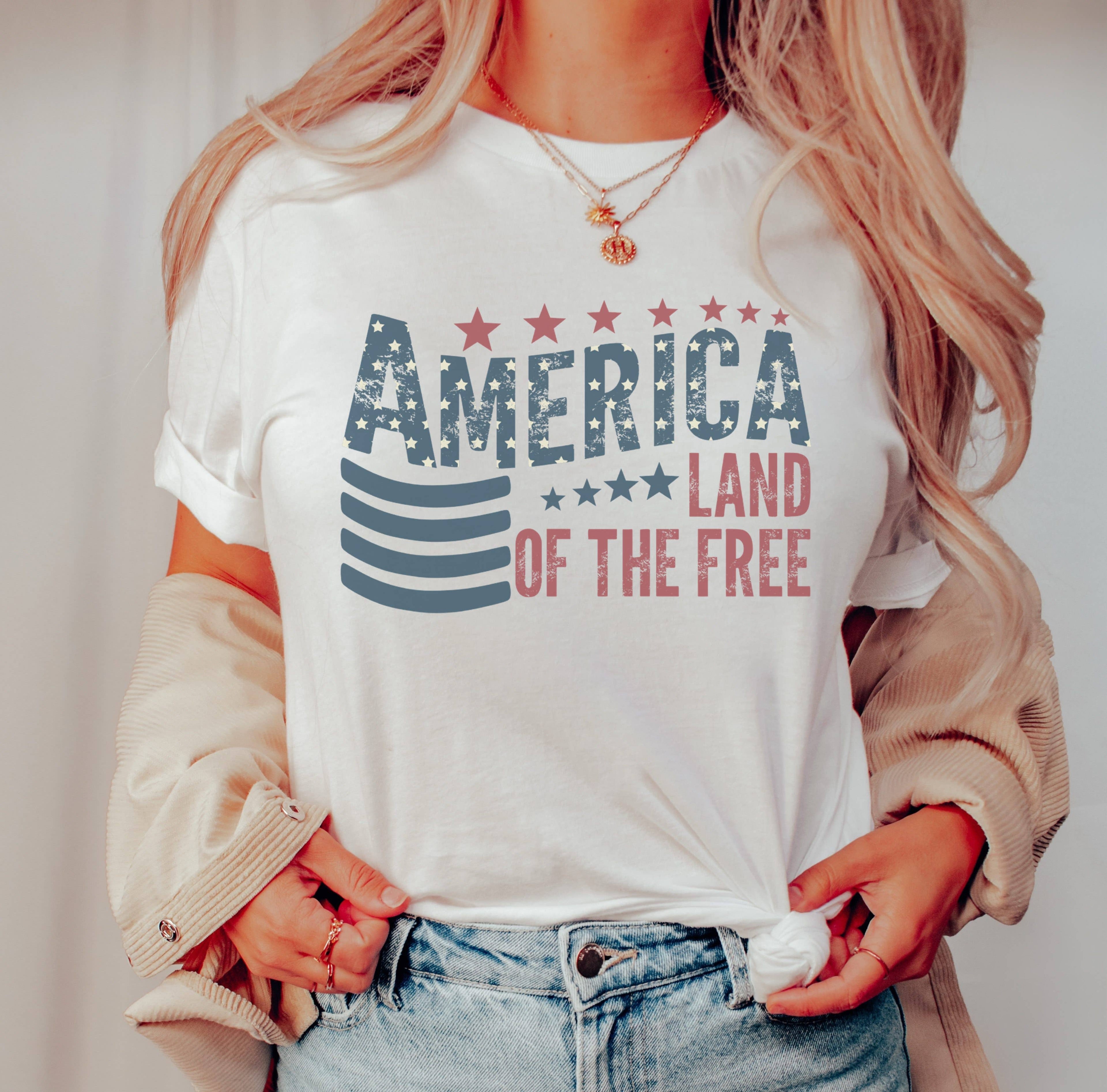 Stars America Land of the Free Tee | Patriotic T Shirt Hoodie, Sweatshirt | PodTeesHub.com