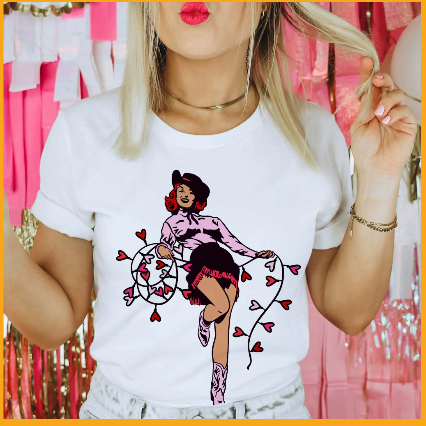 Valentine Cowgirl- White Tee Hoodie, Sweatshirt | PodTeesHub.com