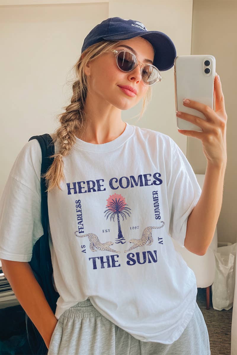 Here Comes the Sun Graphic Oversized Tee Hoodie, Sweatshirt | PodTeesHub.com