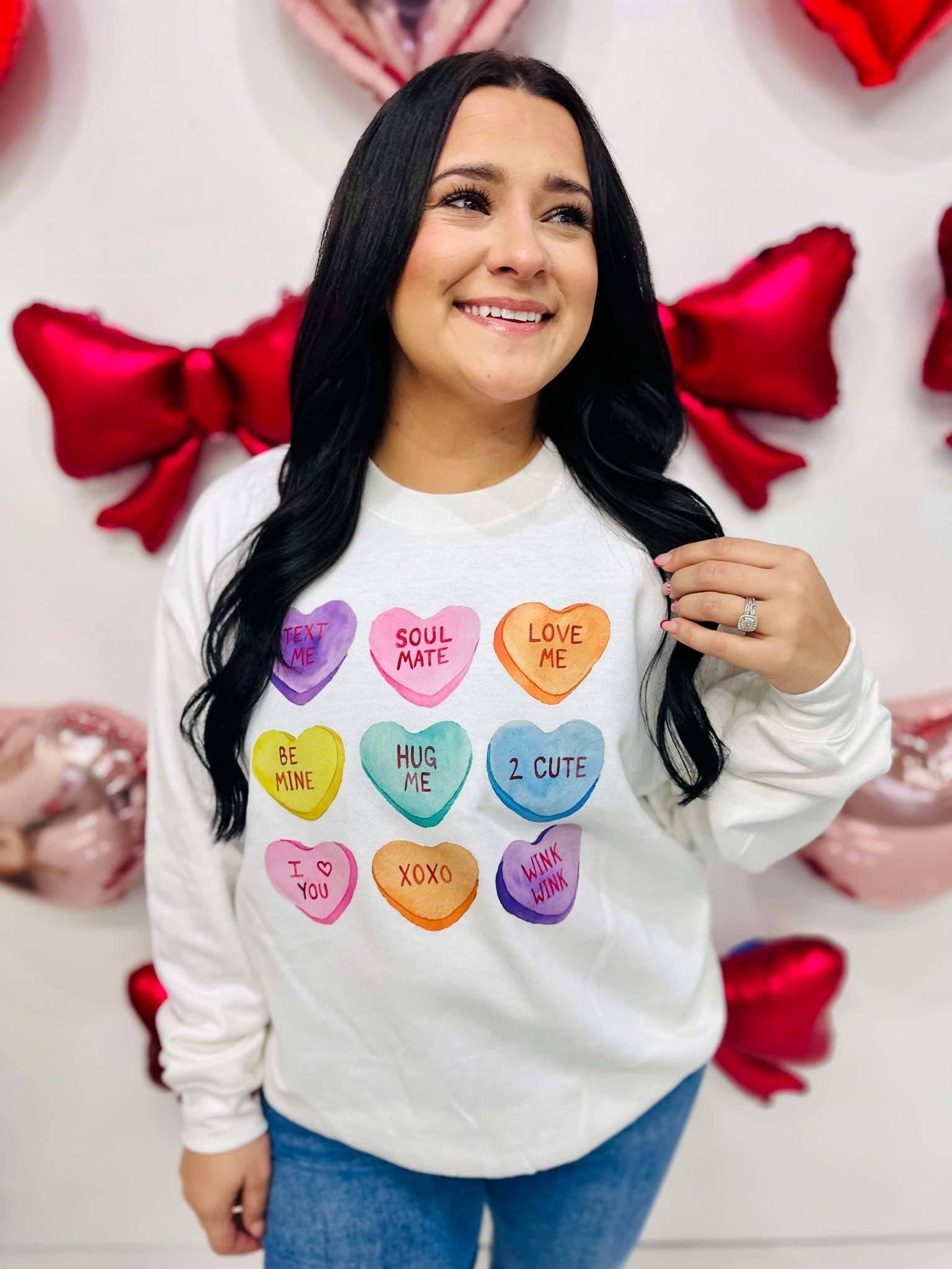 Watercolor Conversation Heart Candy Dtf Sweatshirt T-Shirts, Hoodie | PodTeesHub.com