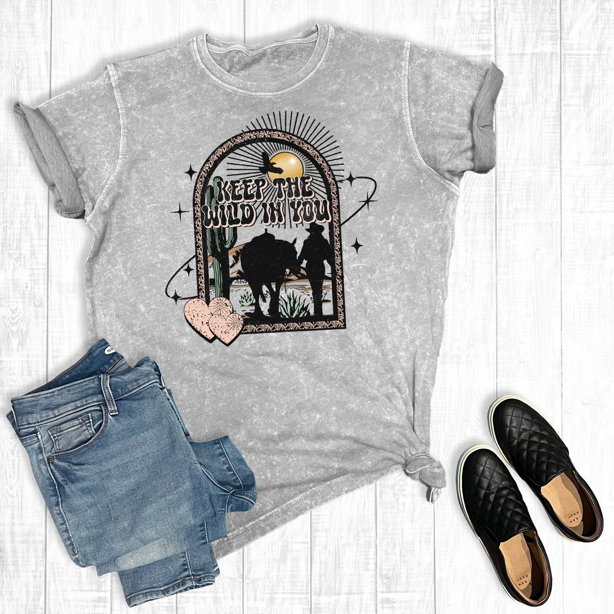 Western Keep the Wild in You Mineral Wash Graphic Tee Hoodie, Sweatshirt | PodTeesHub.com