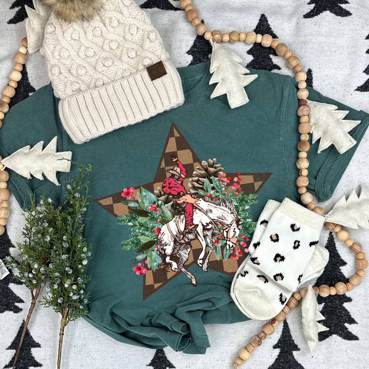 Western Rodeo Christmas Star Tee Hoodie, Sweatshirt | PodTeesHub.com