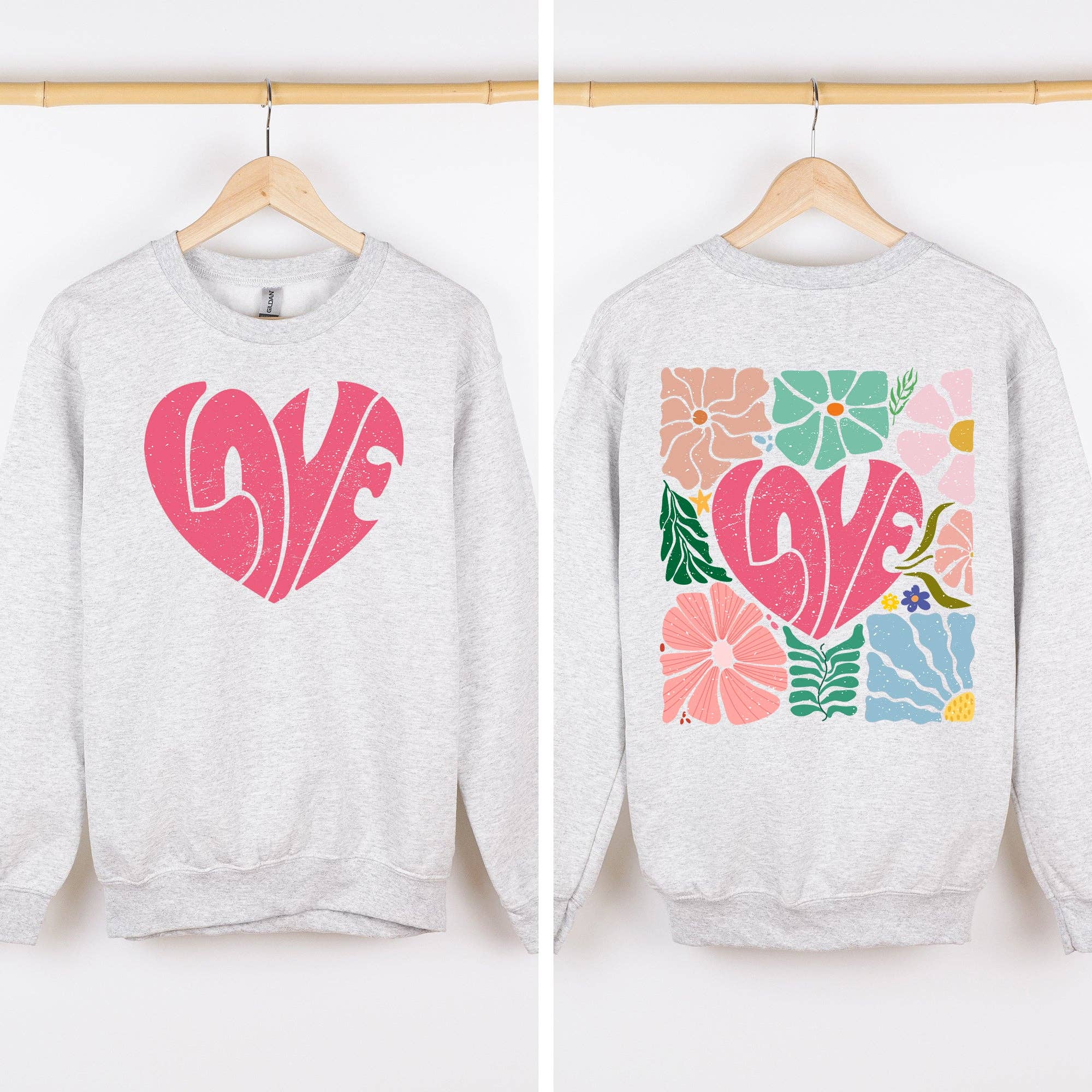 Retro Love, Boho Flowers, Valentine's Day Sweatshirt T-Shirts, Hoodie | PodTeesHub.com