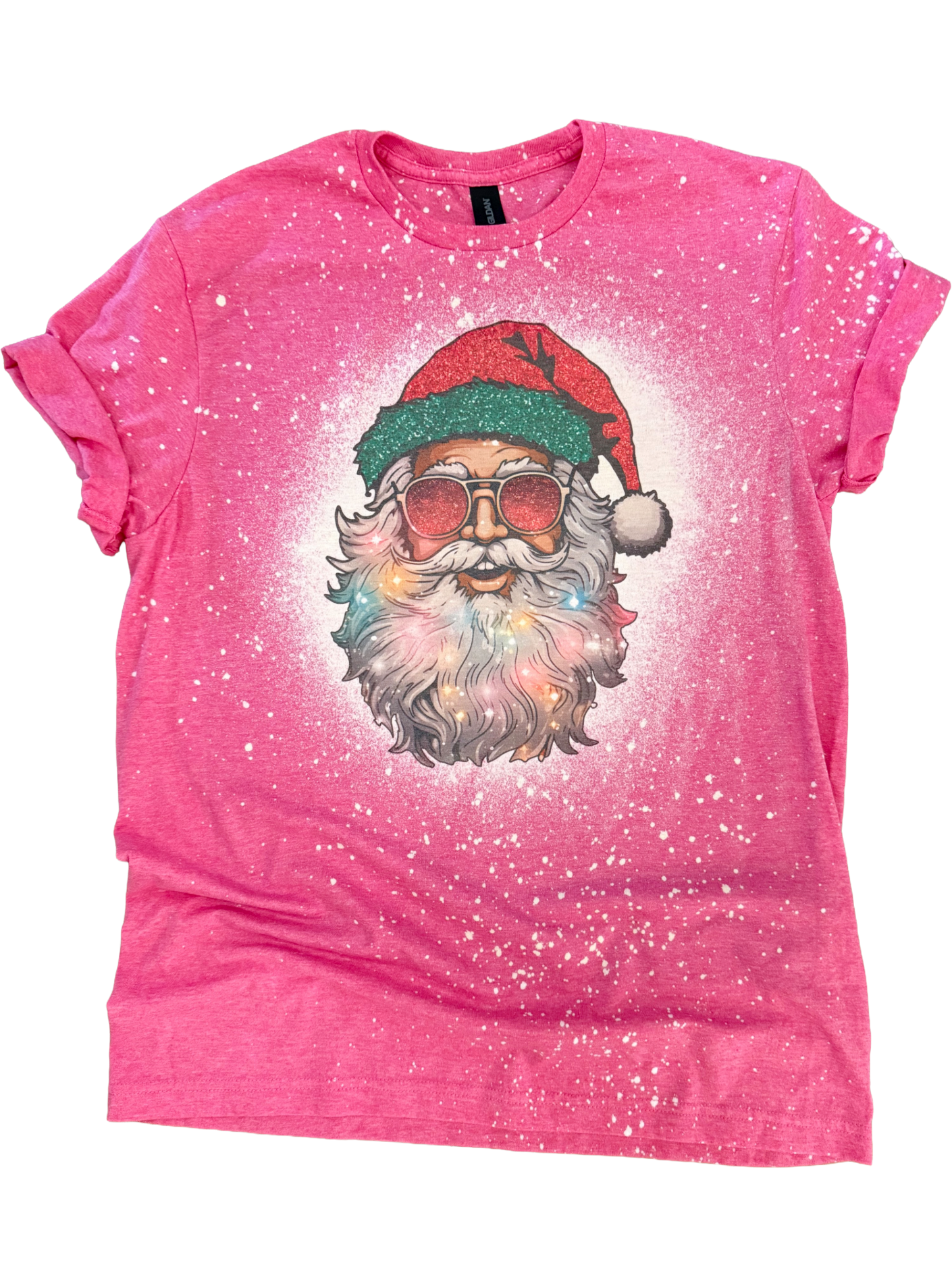 Glam Glitter Santa Christmas Bleached Tee Hoodie, Sweatshirt | PodTeesHub.com