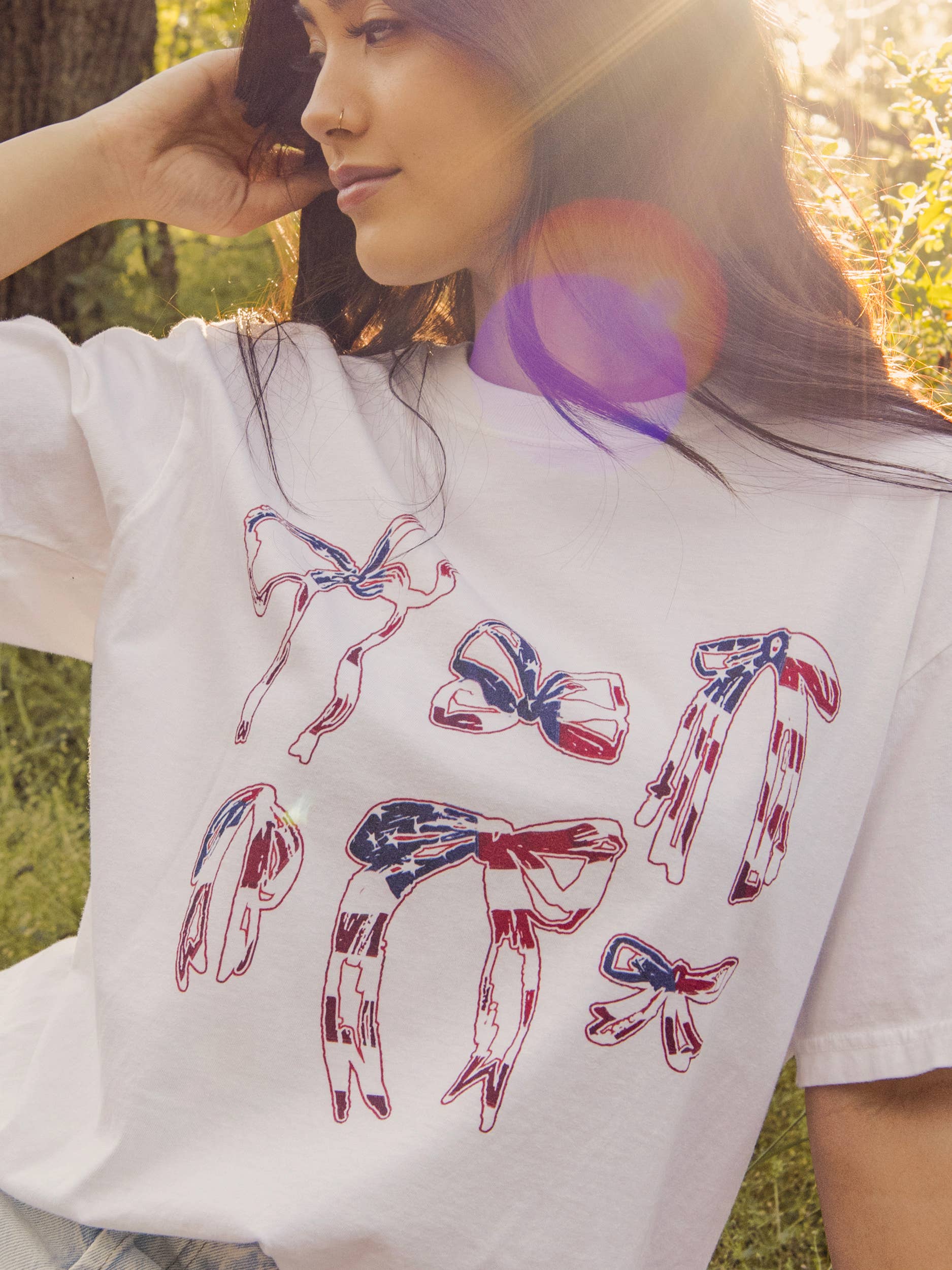4th of July American Flag Bows White Comfort Colors Tee Hoodie, Sweatshirt | PodTeesHub.com