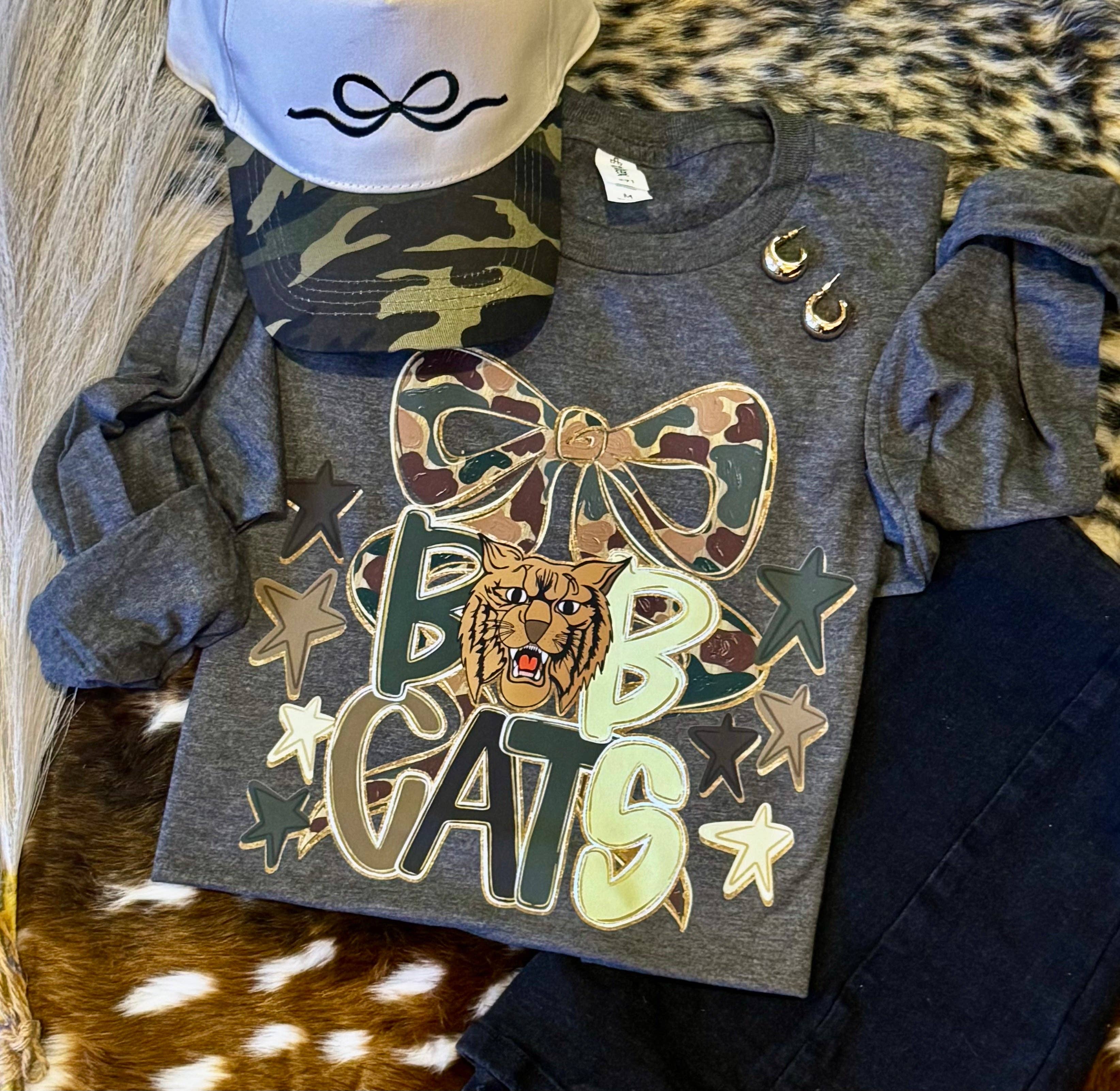 Bobcats Camo Bow Tee / Long Sleeve Hoodie, Sweatshirt | PodTeesHub.com