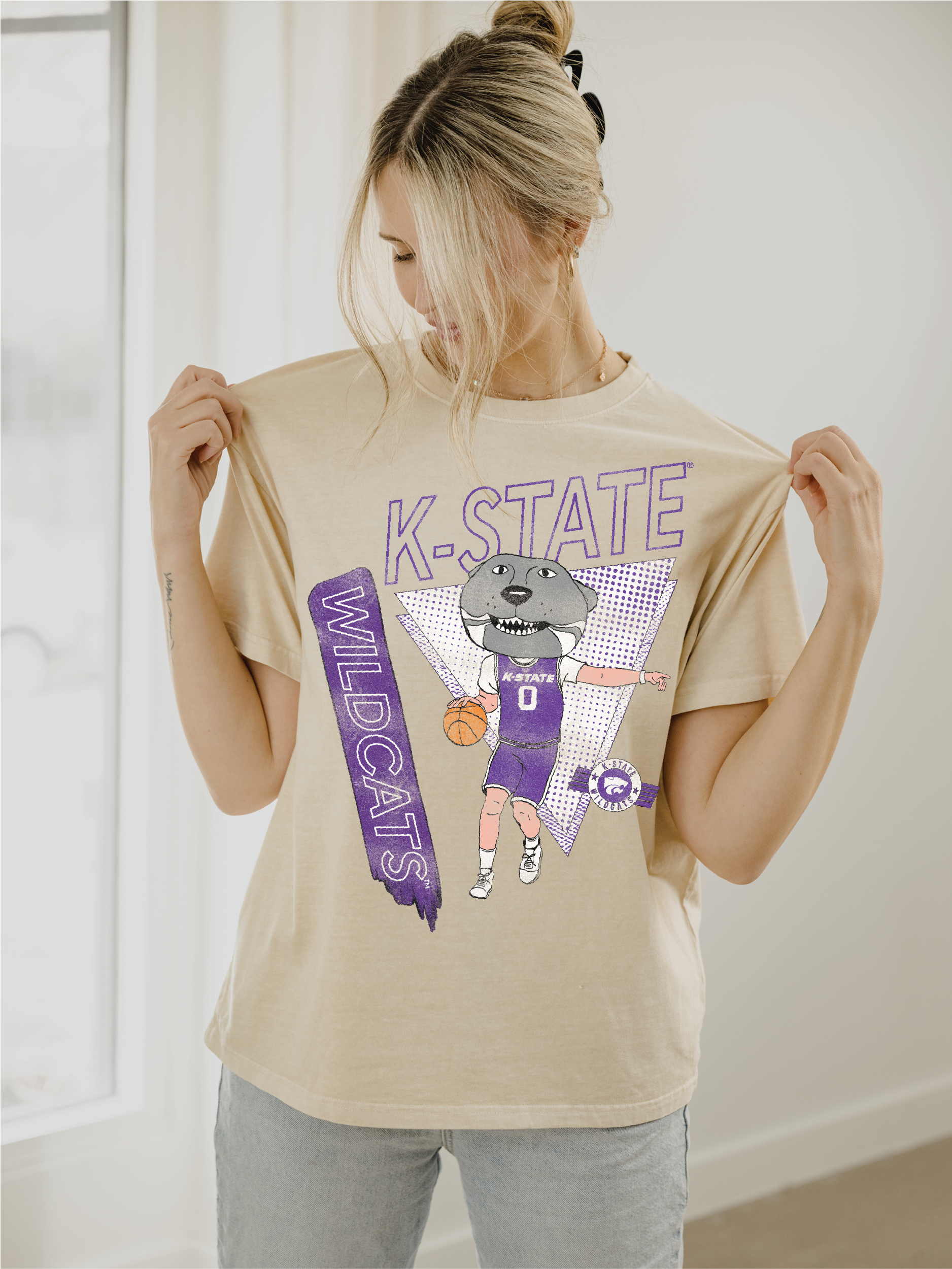 Ksu Wildcats Courtside Basketball Off White Thrifted Tee Hoodie, Sweatshirt | PodTeesHub.com