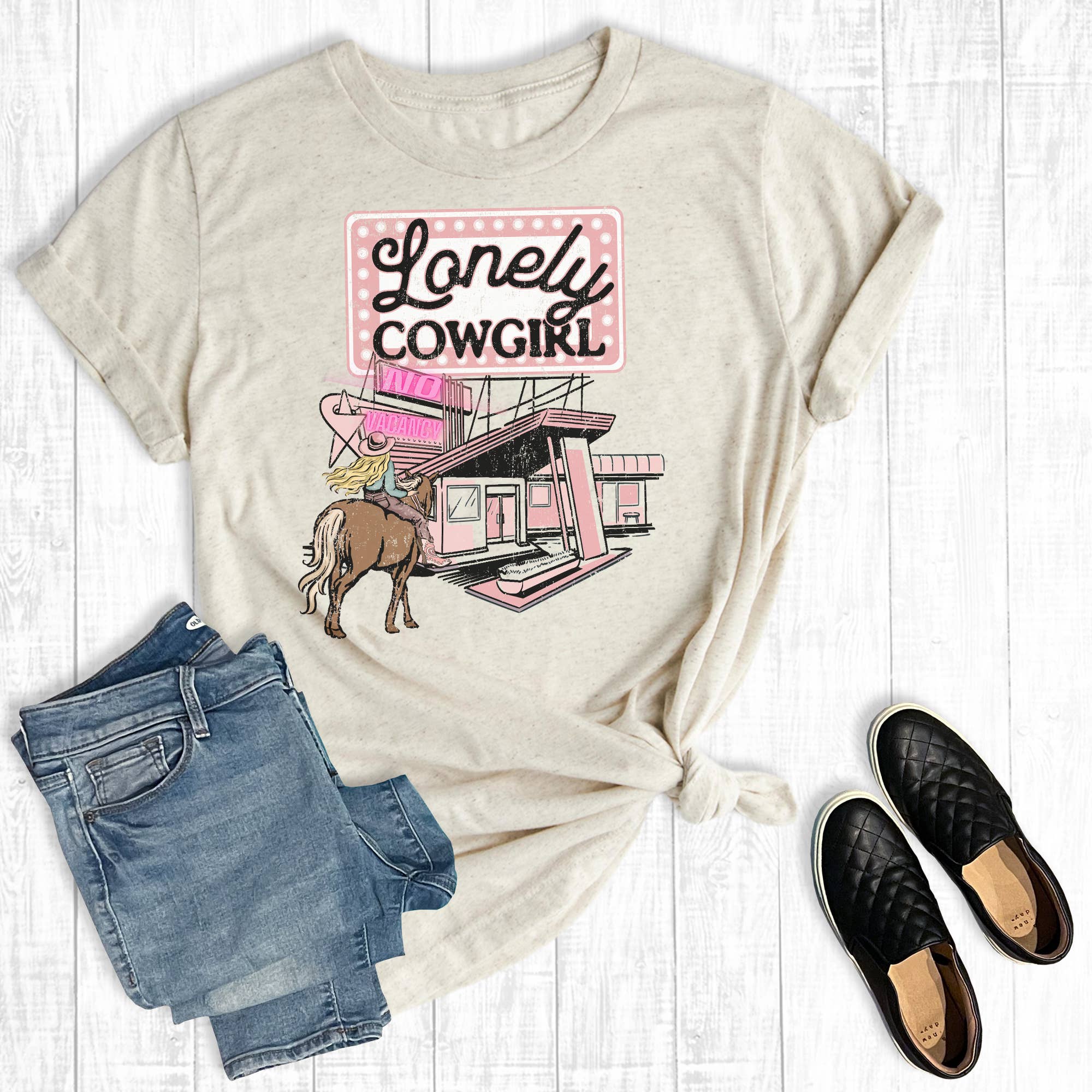 Western Lonely Cowgirl Graphic Tee Hoodie, Sweatshirt | PodTeesHub.com