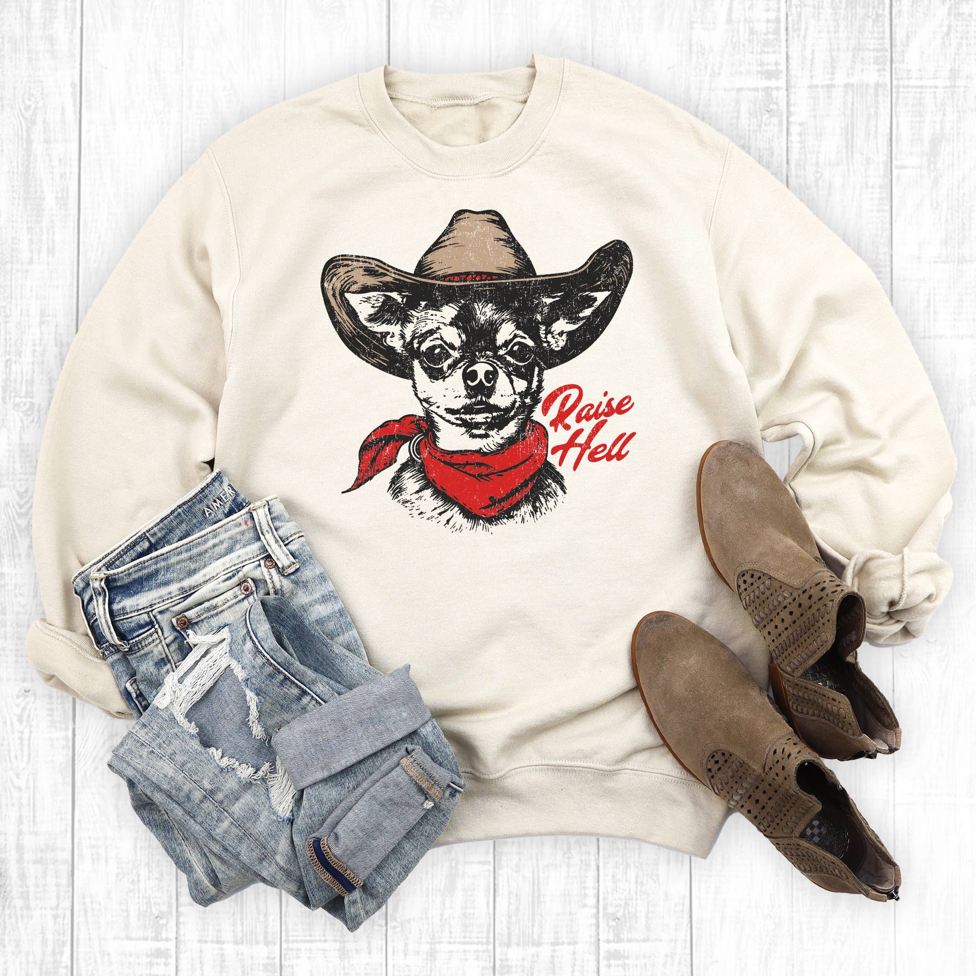 Western Raisin' Hell Cowboy Chihuahua Sweatshirt T-Shirts, Hoodie | PodTeesHub.com