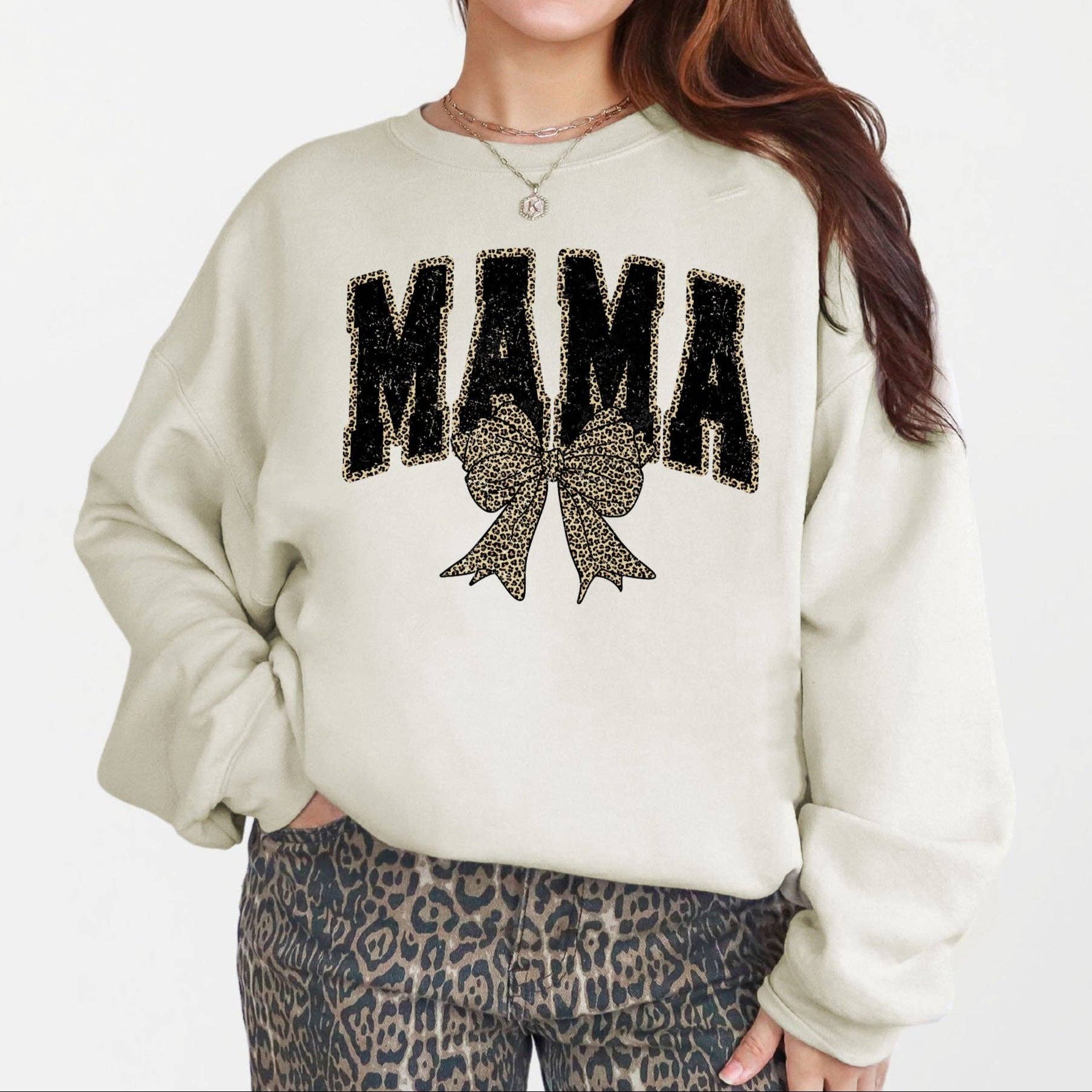 Mama, Black Leopard Print Bow Ribbon Mother's Day Sweatshirt T-Shirts, Hoodie | PodTeesHub.com