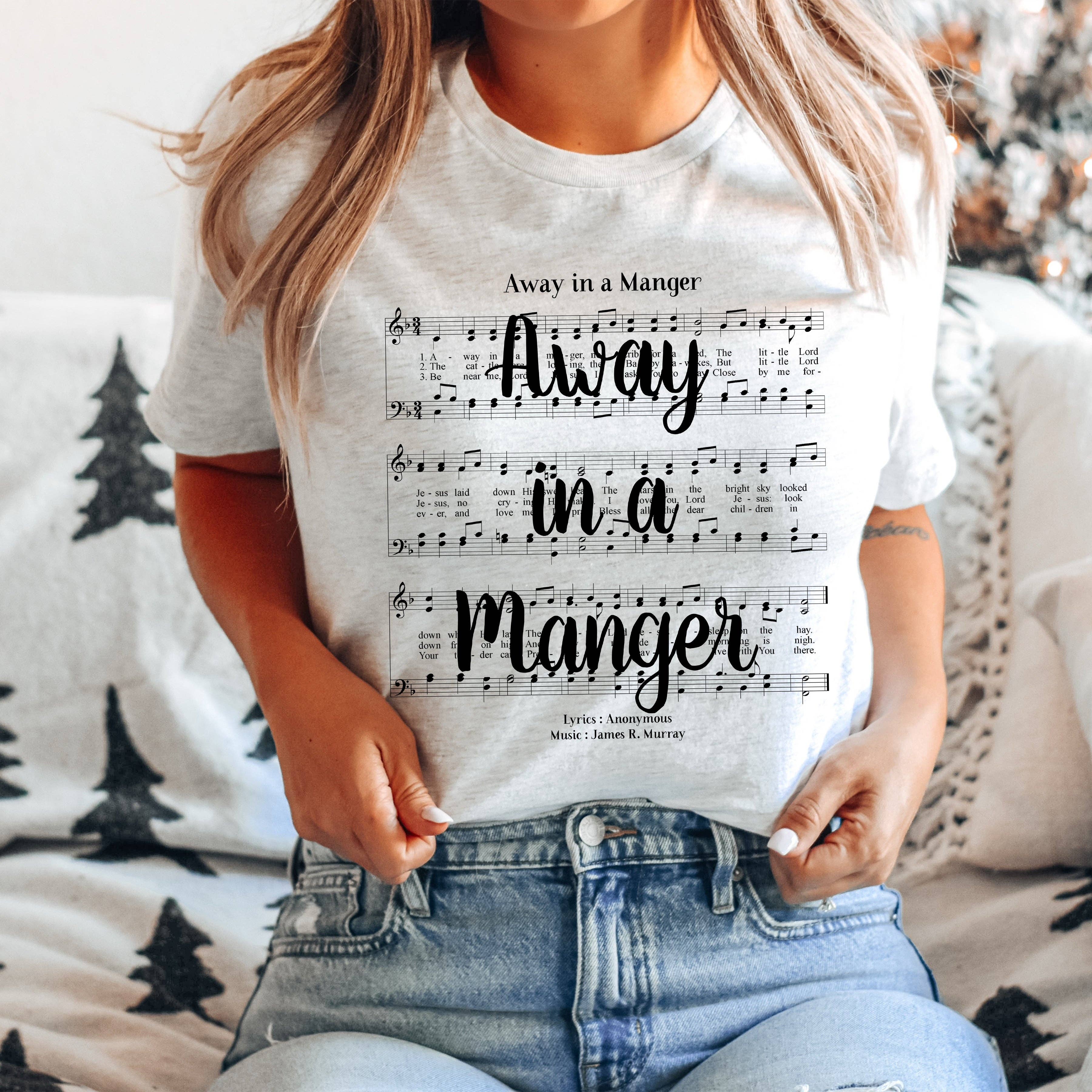 Away in A Manger Hymn T-Shirt - Black Ink Hoodie, Sweatshirt | PodTeesHub.com