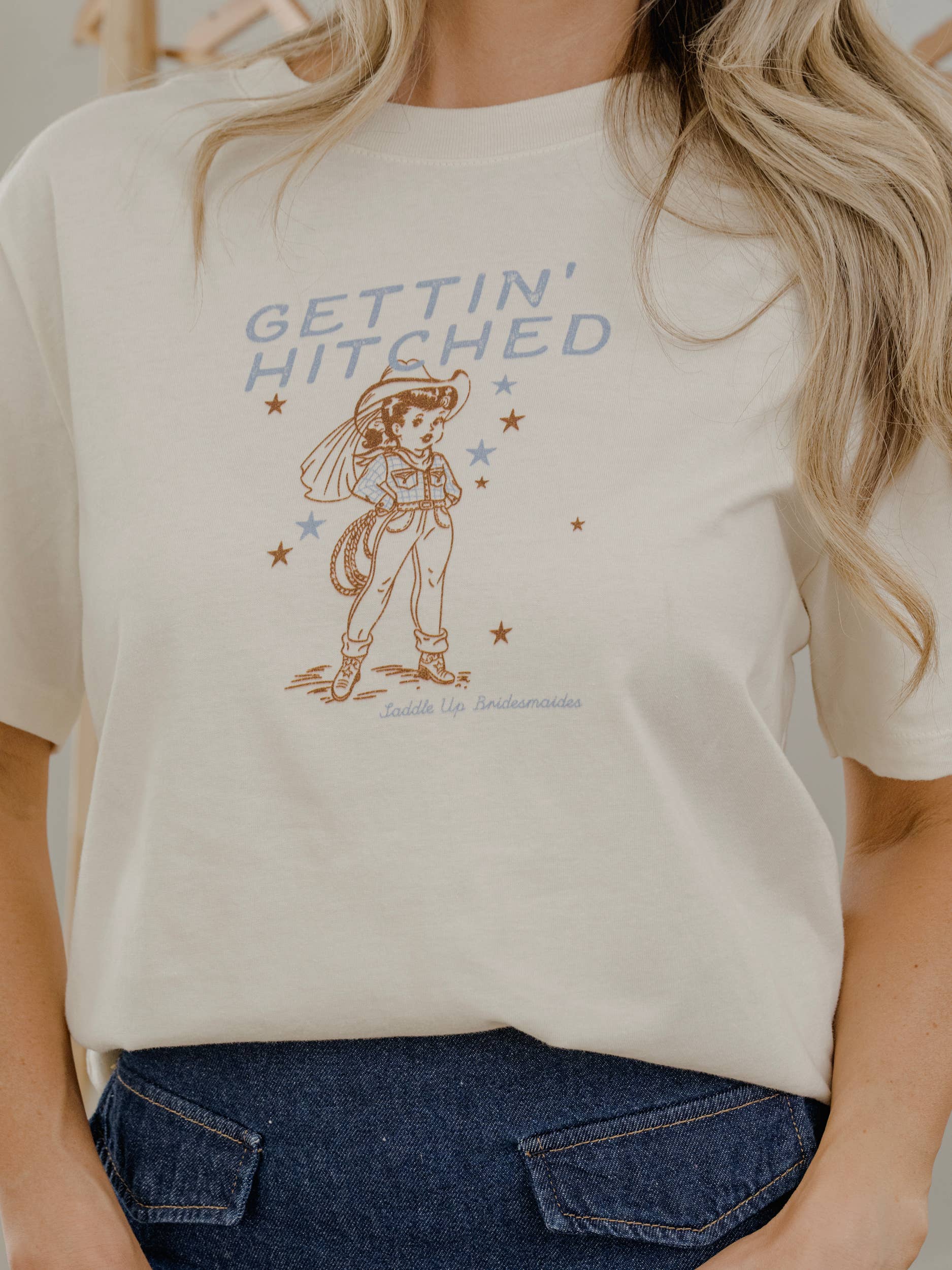 Gettin' Hitched Cowgirl Vintage White Ellie Perfect Tee Hoodie, Sweatshirt | PodTeesHub.com