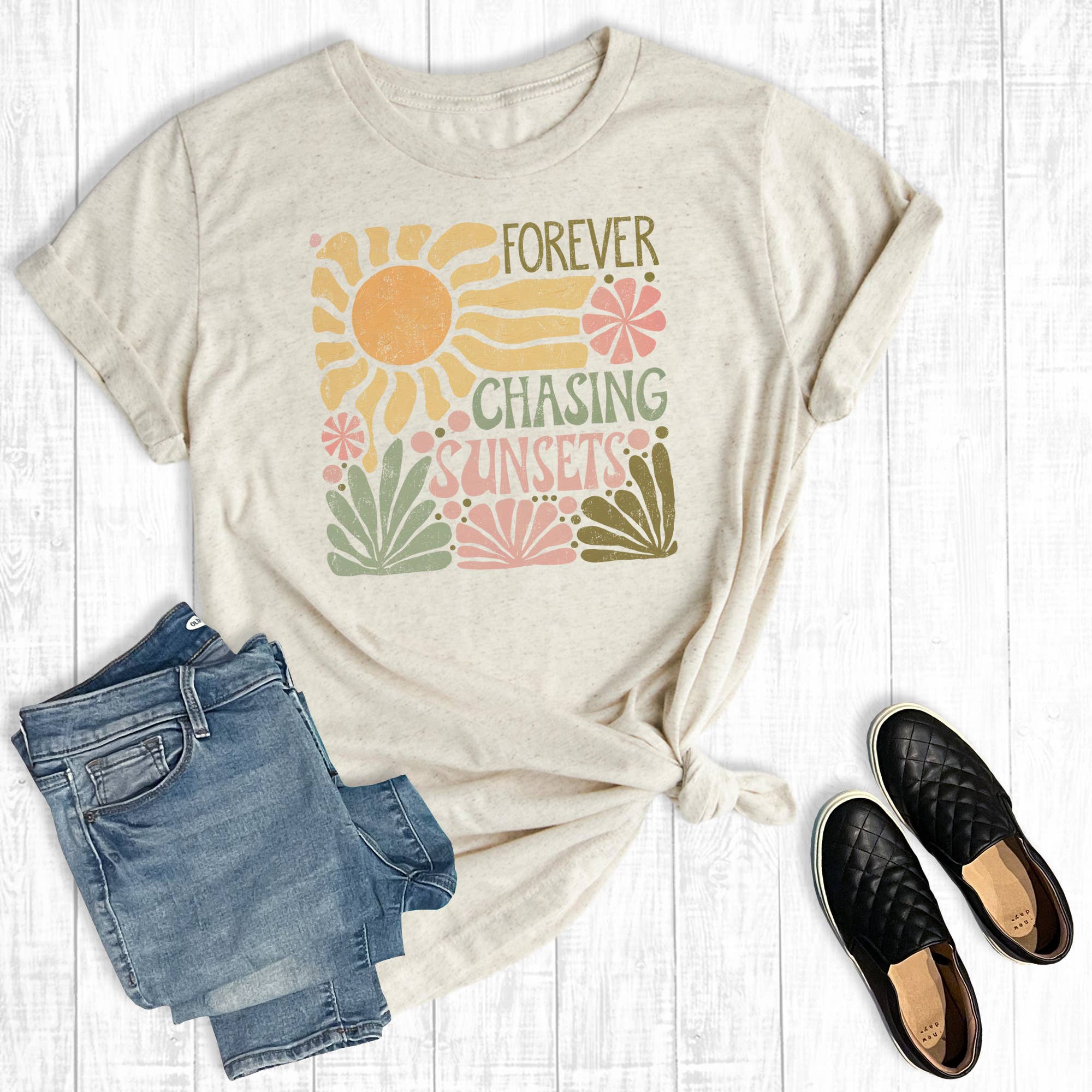 Retro Summer Forever Chasing Sunsets Graphic Tee Hoodie, Sweatshirt | PodTeesHub.com