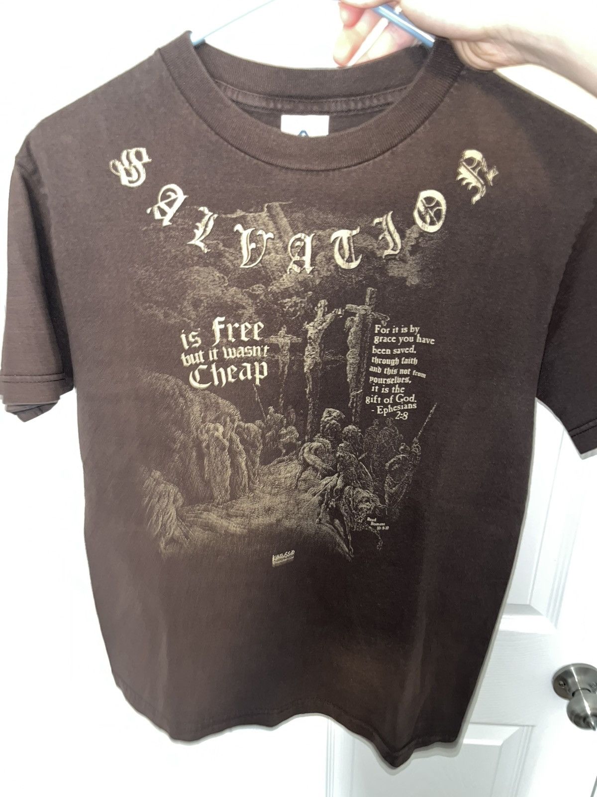 Vintage Y2k Salvation Jesus Tee Romans Kerussos Brown Hoodie, Sweatshirt | PodTeesHub.com
