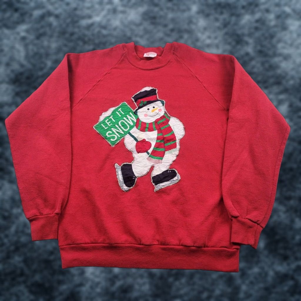Vintage Sunbelt Sweatshirt Mens L Red Graphic Print Christmas Snowman Let It Snow 90s Mens T-Shirts, Hoodie | PodTeesHub.com