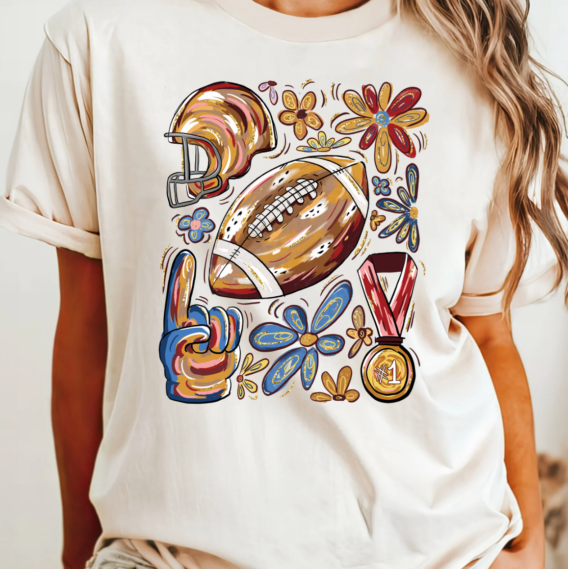 Fall Floral Bow Football Tee Hoodie, Sweatshirt | PodTeesHub.com