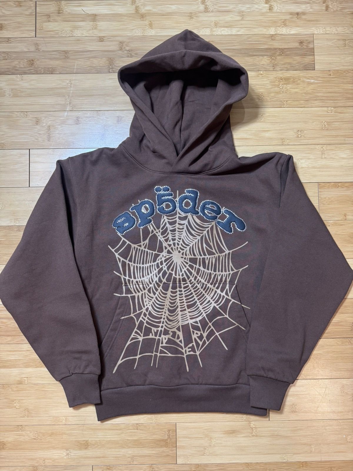 Sp5der Brown Rhinestone Og Web Hoodie Size Small T-Shirts, Sweatshirt | PodTeesHub.com