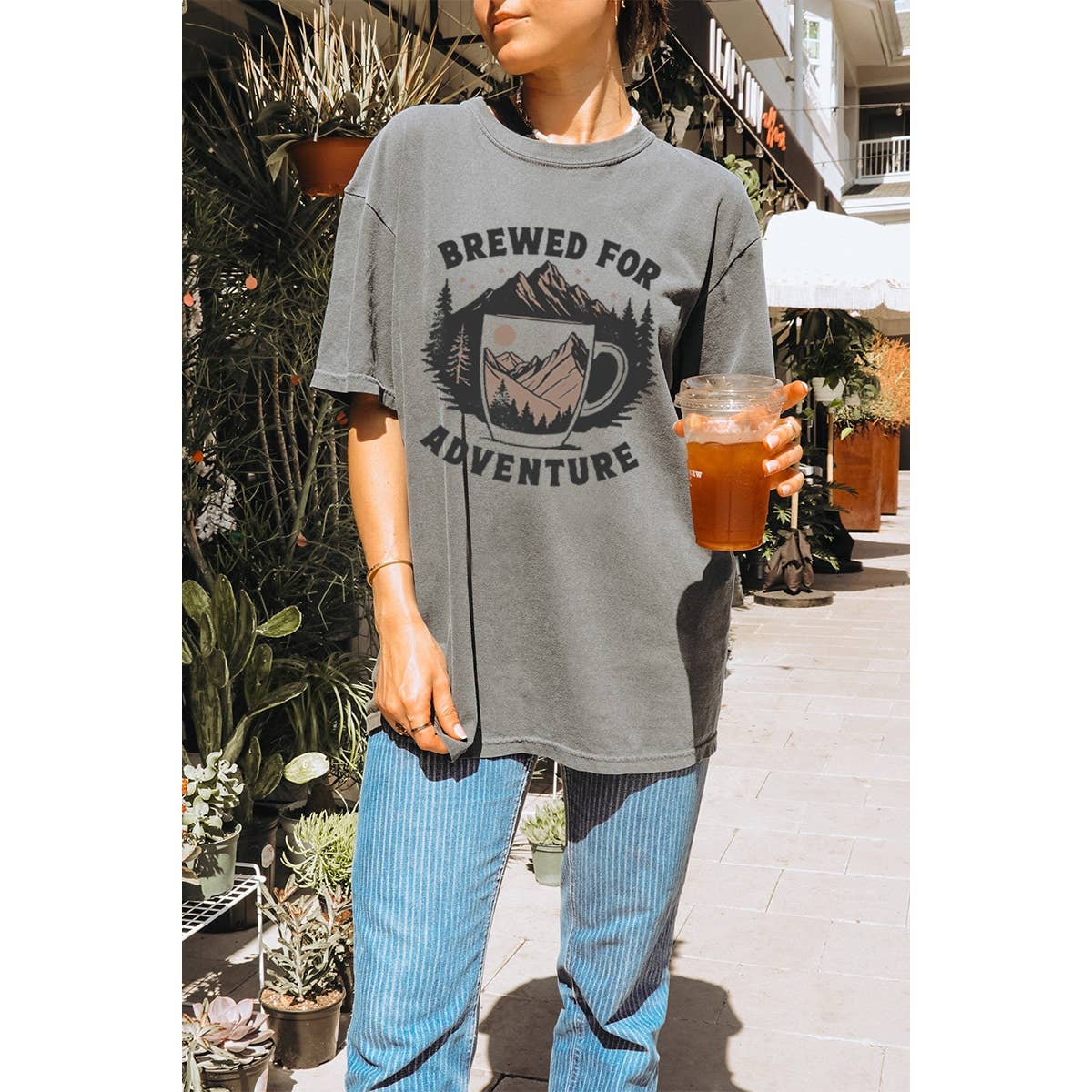 Brewed For Adventure Vintage Graphic Oversized Tee Hoodie, Sweatshirt | PodTeesHub.com
