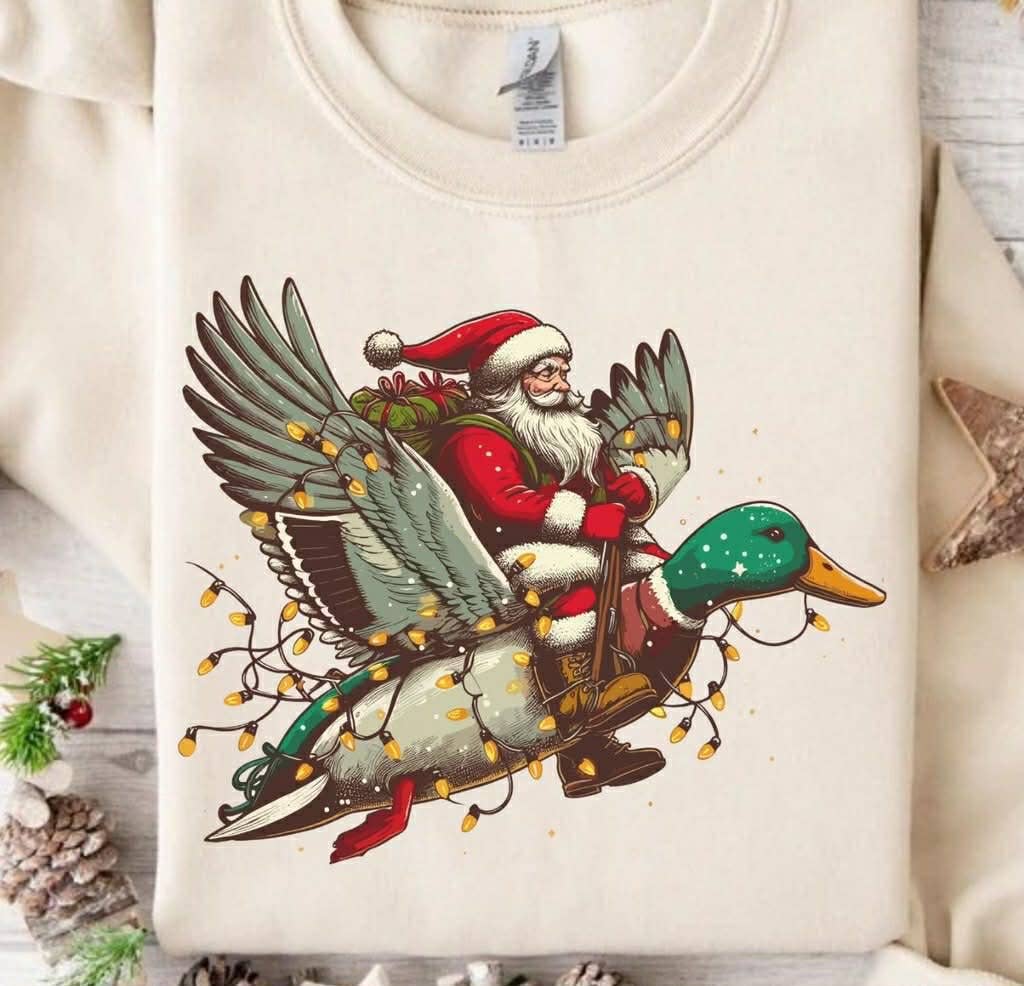 Mallard Santa Sleigh Dtf Graphic Sweatshirt T-Shirts, Hoodie | PodTeesHub.com