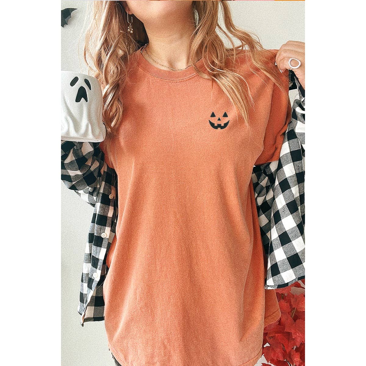 Pumpkin Face Embroidery Vintage Graphic Oversized Tee Hoodie, Sweatshirt | PodTeesHub.com