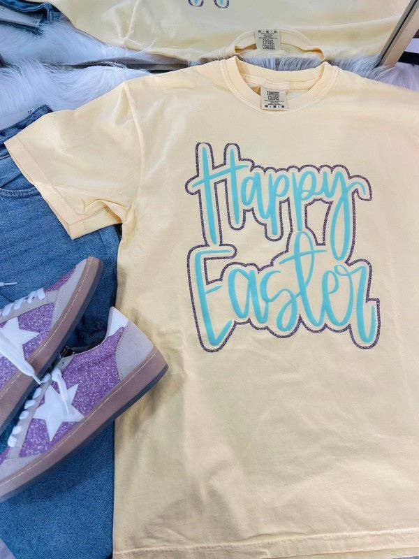 Happy Easter Puff/Glitter Double Tee Hoodie, Sweatshirt | PodTeesHub.com