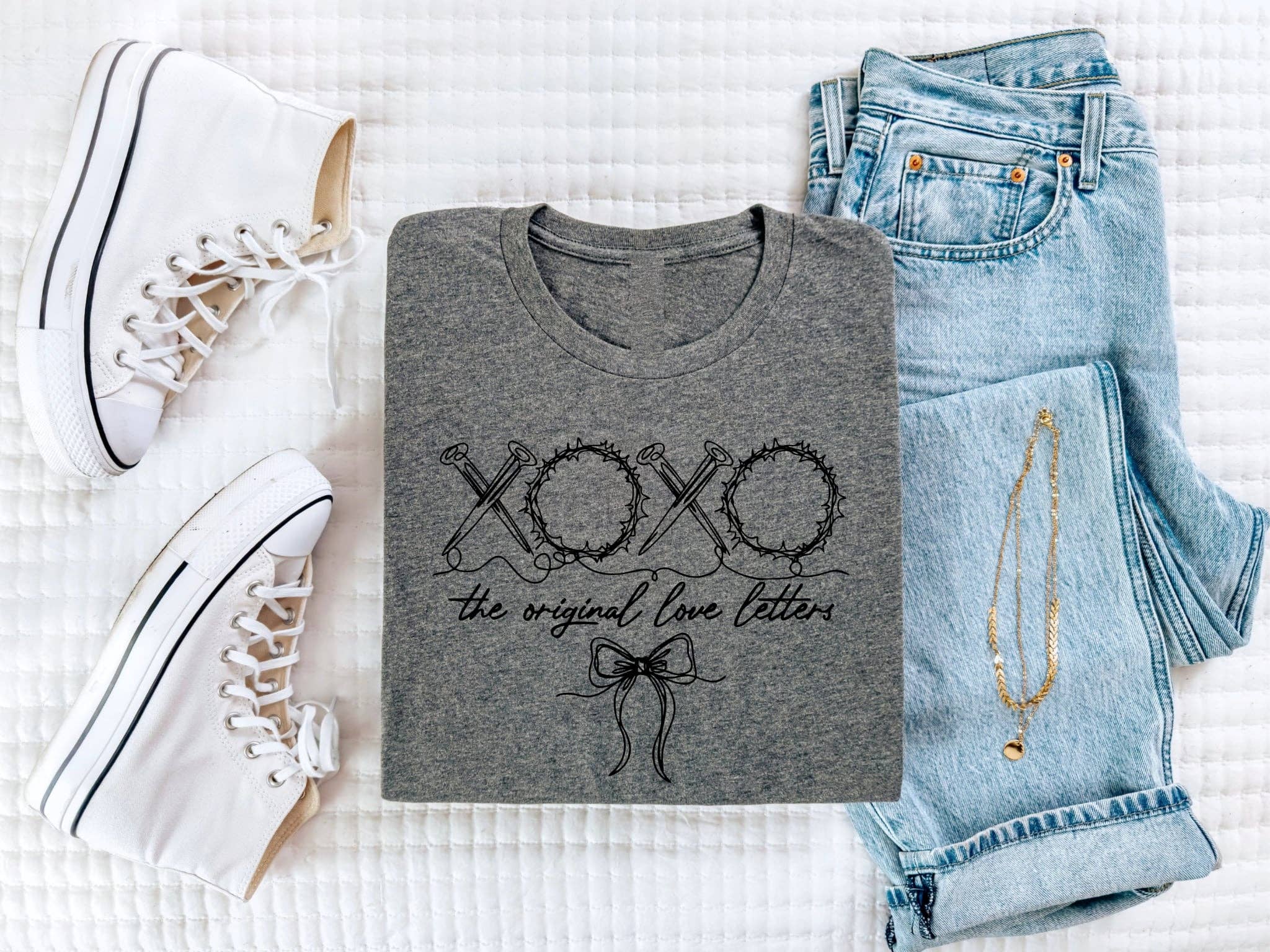 New Xoxo Love Letters Grey Bella Faith Spring Graphic Tee Hoodie, Sweatshirt | PodTeesHub.com