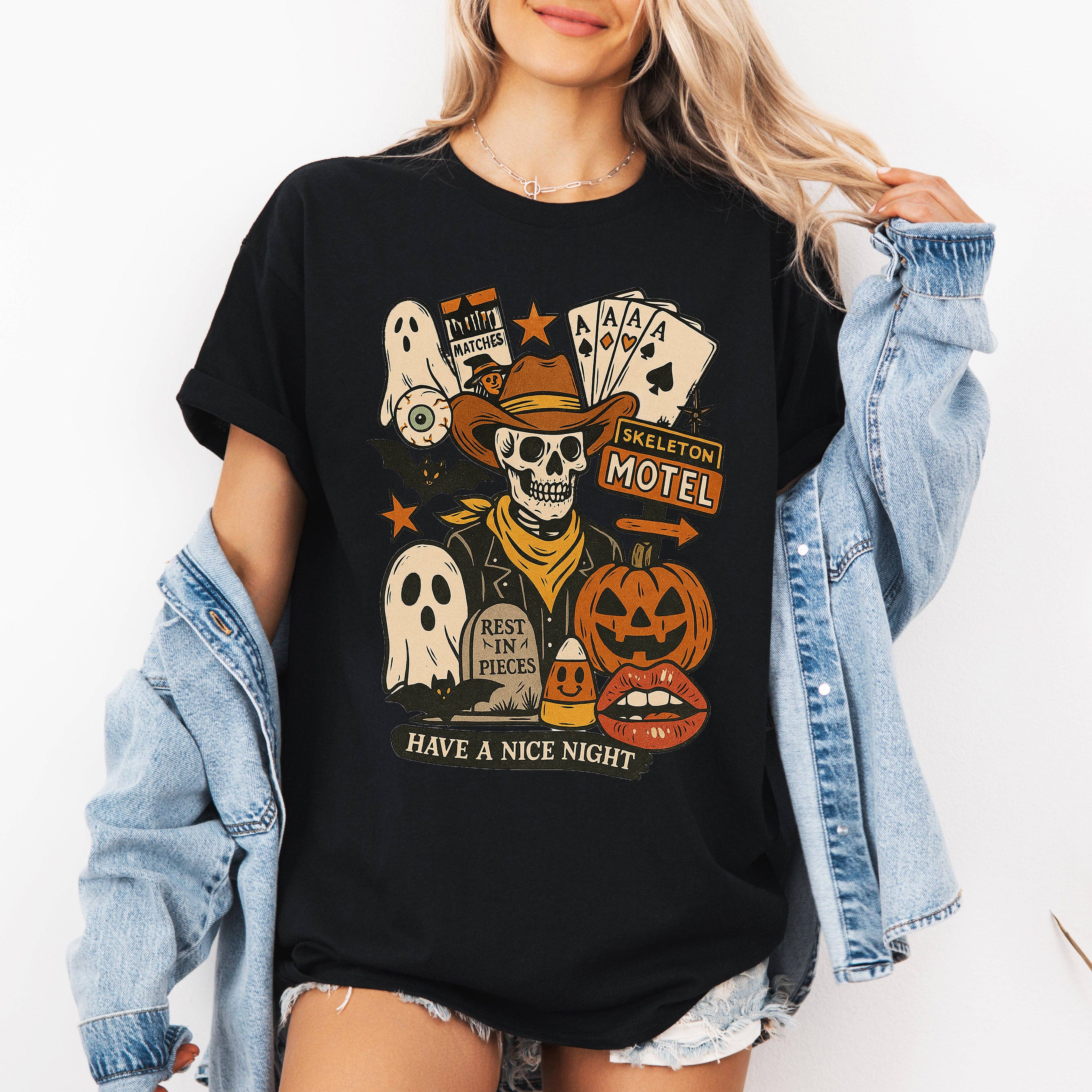 Retro Skeleton Motel, Classic, Vintage Halloween, Tshirt Hoodie, Sweatshirt | PodTeesHub.com