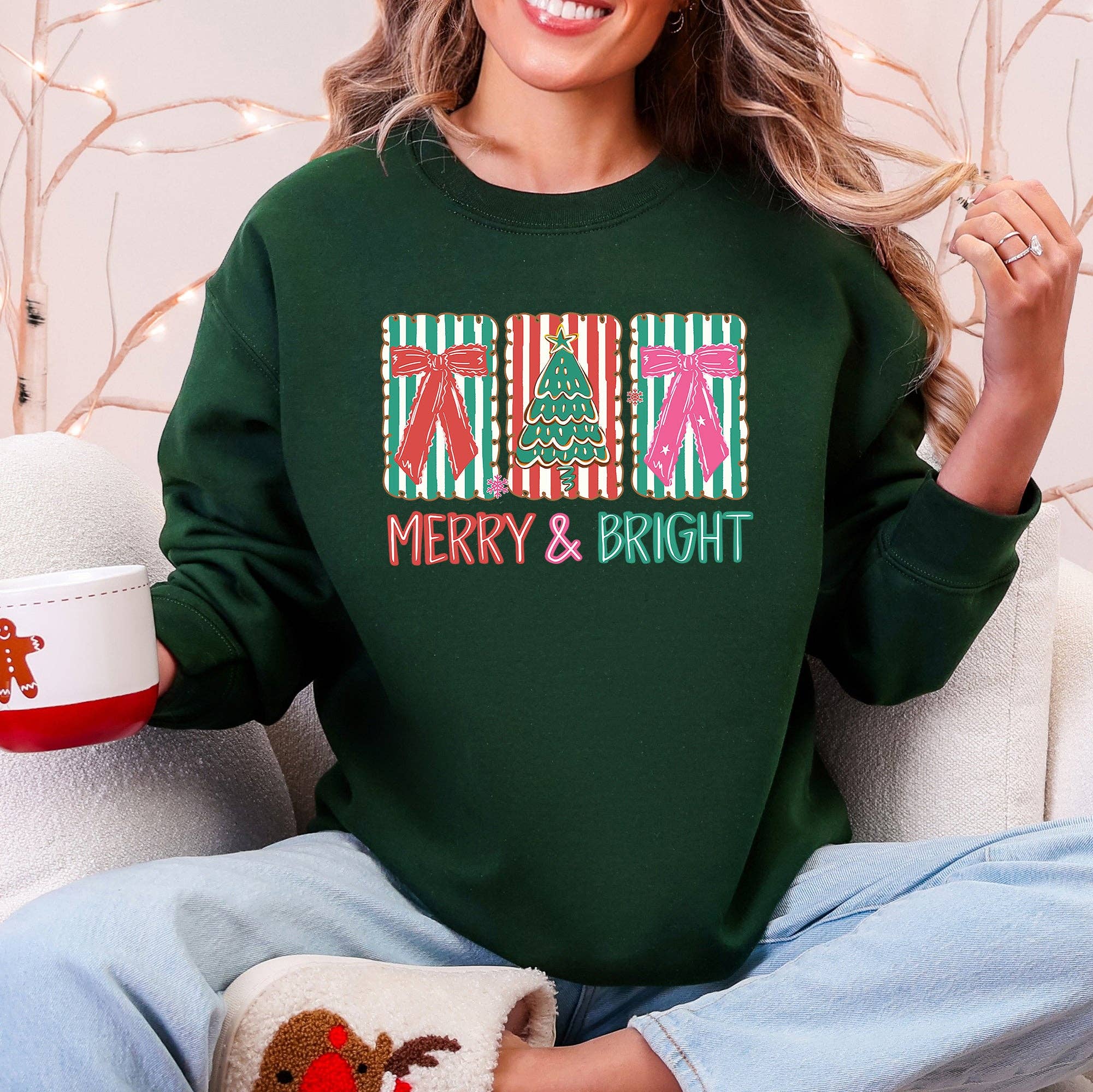 Merry and Bright, Pattern Blocks, Christmas Tree Sweatshirt T-Shirts, Hoodie | PodTeesHub.com