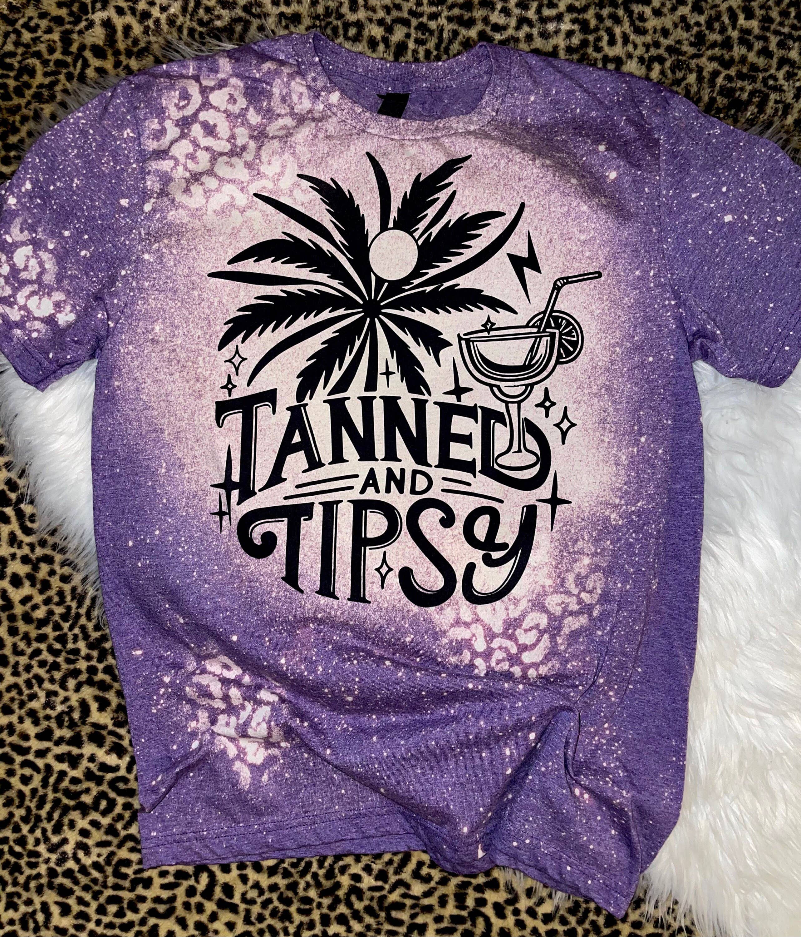 Tanned and Tipsy Bleached T-Shirt - Summer Vibes Graphic Tee Hoodie, Sweatshirt | PodTeesHub.com
