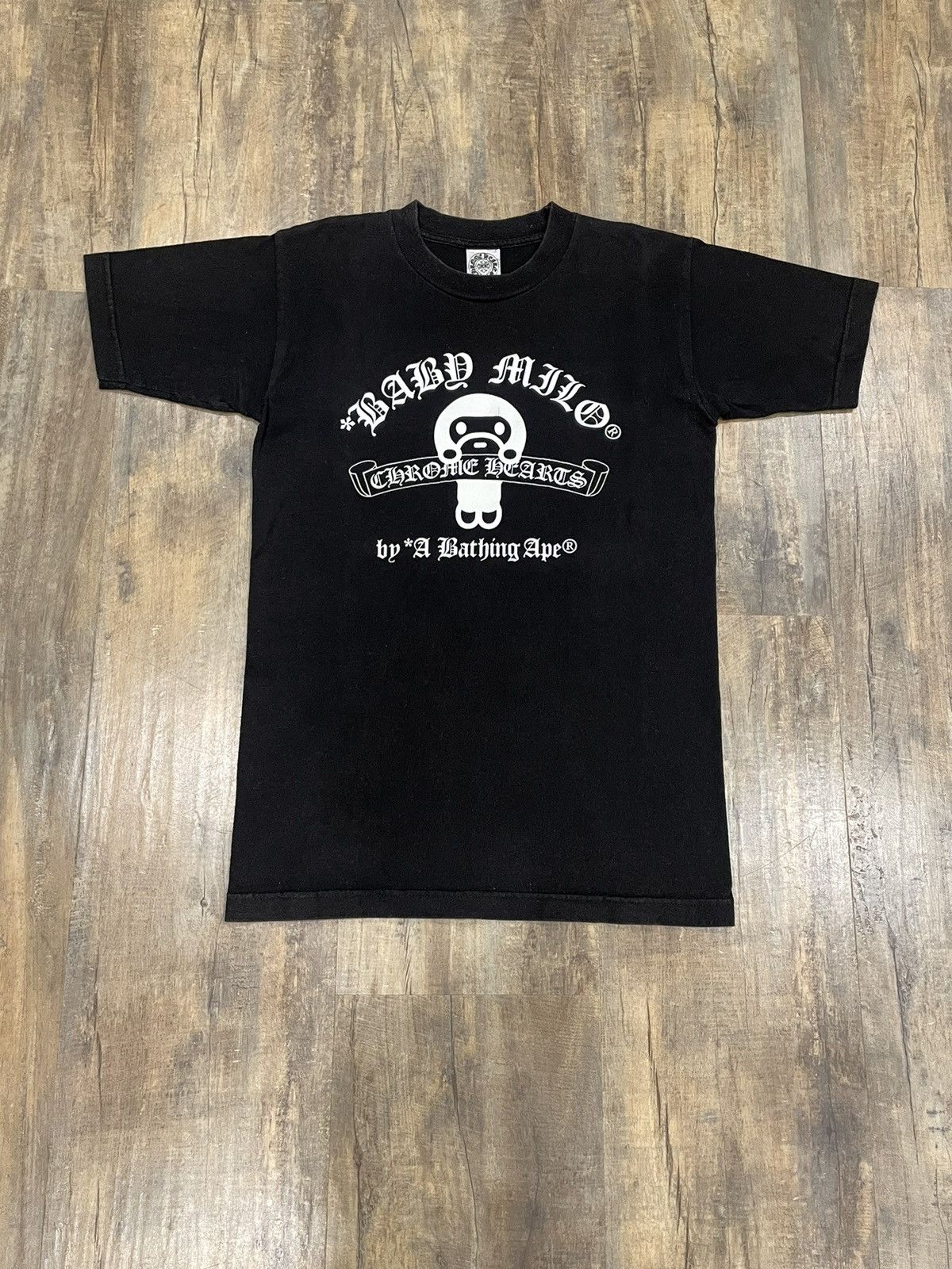 Chrome Hearts Bape X Chrome Hearts Baby Milo Scroll Logo Black Tee Hoodie, Sweatshirt | PodTeesHub.com